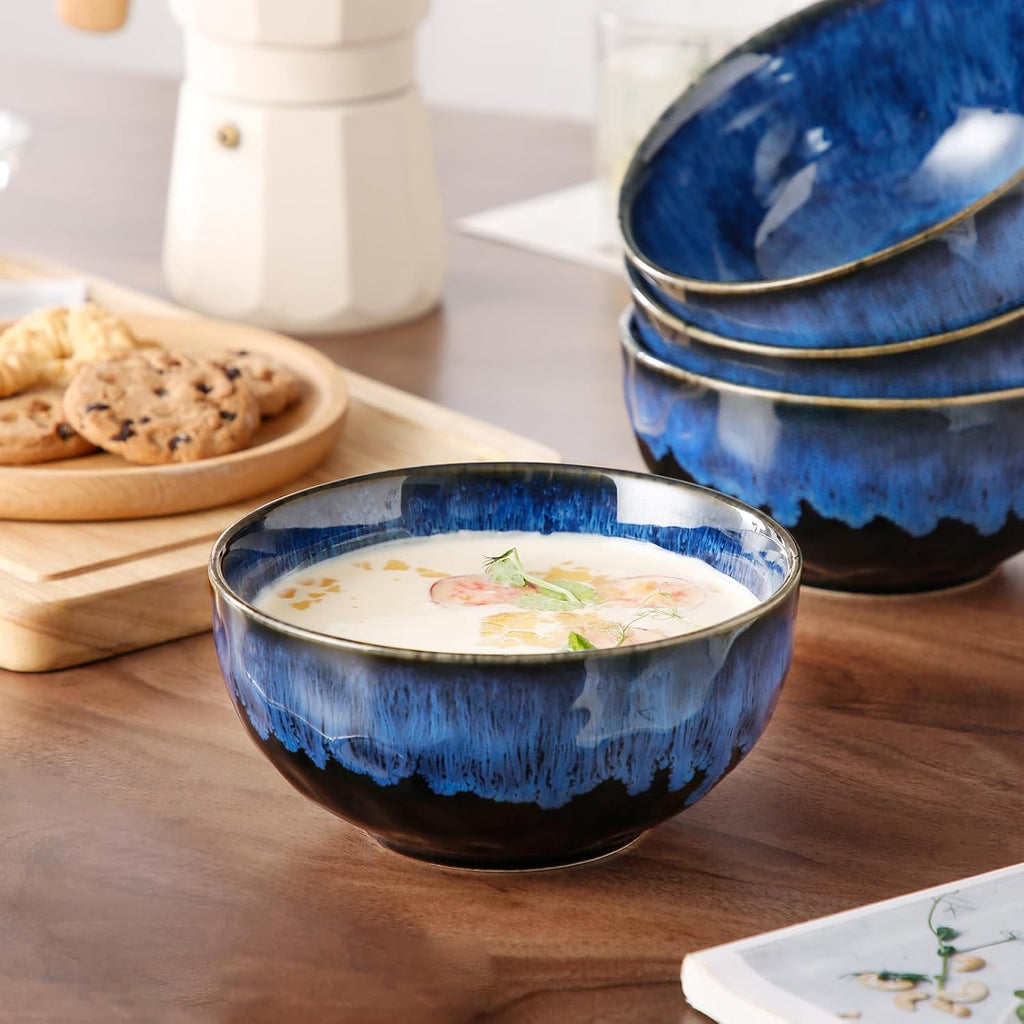 vancasso Starry 24oz Bowls for Soup  Ceramic Soup Bowls Set of 4  Blue Cereal Bowls Set for Kitchen  Salad Bowls Set  Pasta Oatmeal Bowls  Lead-free  Dishwasher & Microwave Oven Safe  Blue