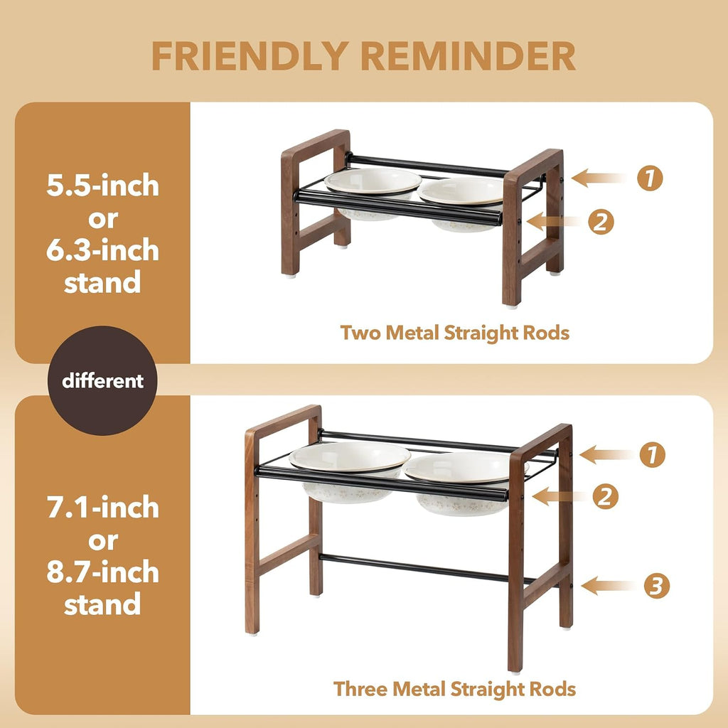 6.3inch Ceramic Adjustable Raised Double Bowls Set with Stand  3 Heights Elevated  2 Placement Options Food and Water Bowls for Adult Cat Small and Medium Dog(Reactived Glaze -White)