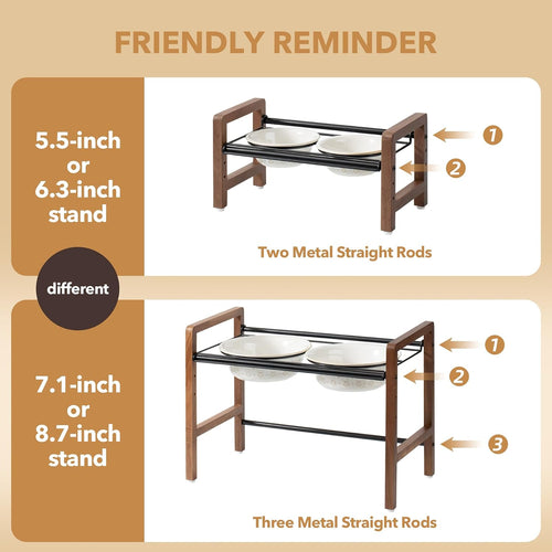 6.3inch Ceramic Adjustable Raised Double Bowls Set with Stand  3 Heights Elevated  2 Placement Options Food and Water Bowls for Adult Cat Small and Medium Dog(Reactived Glaze -White)