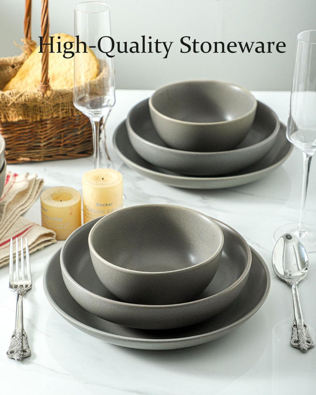 Cereal Bowls Set of 4  24 oz Ceramic Bowls for Kitchen  Stoneware Soup Bowls for Salad  Ramen  Snack  Dessert  Unique Housewarming Gift  Dishwasher Microwave Safe  Matte Gray
