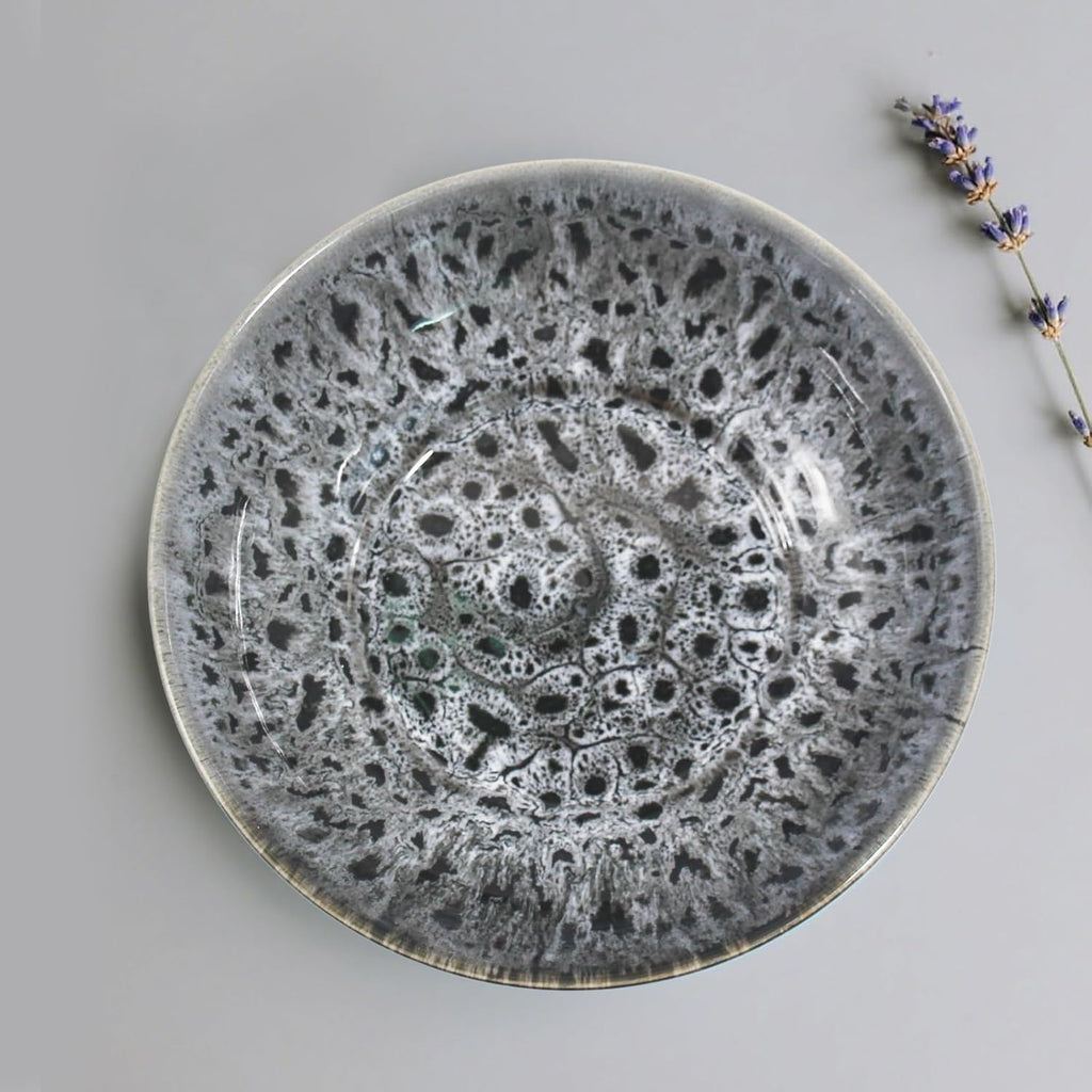 Ceramic Fruit Bowl 10.2" Decorative Bowl  Large Fruit Bowl for Kitchen Counter  Pedestal Bowl  Kitchen Counter Décor  Bread Candy Snacks Organizer(Black Gray)