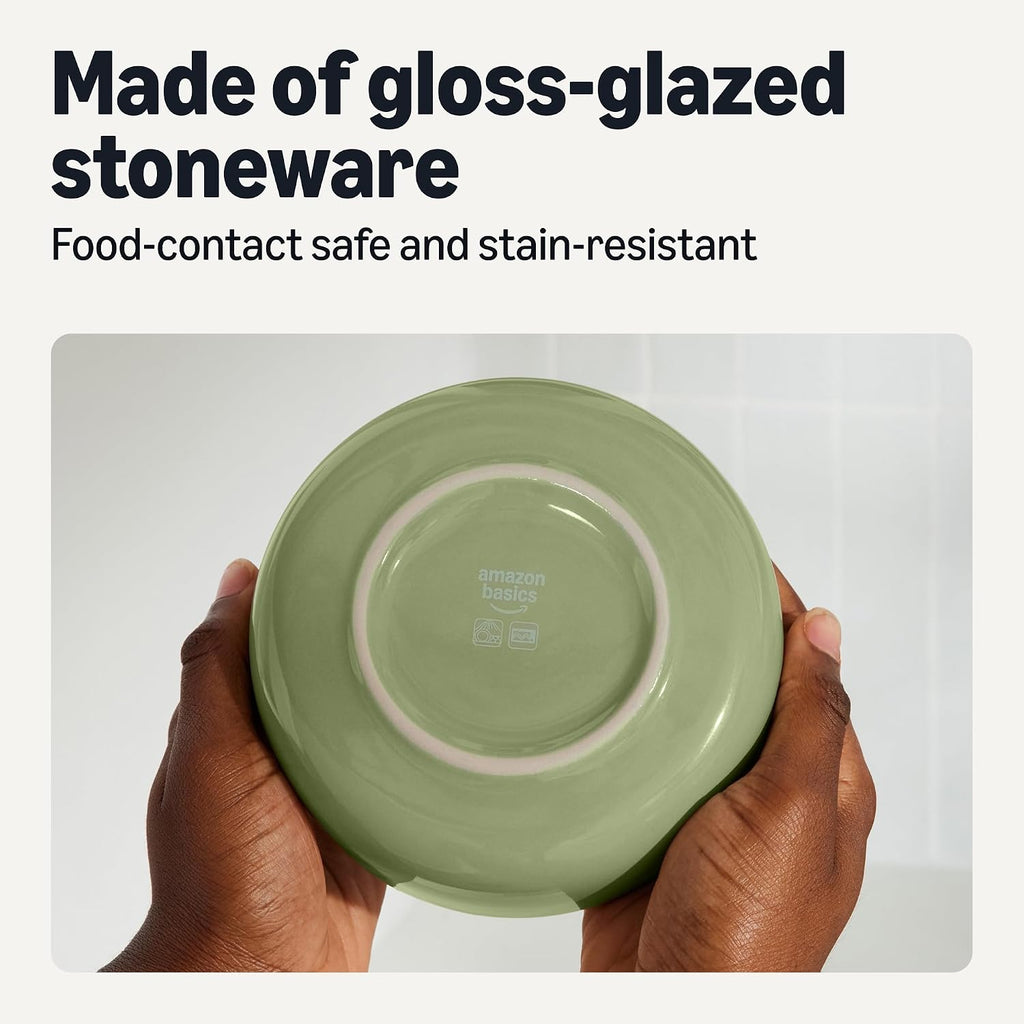 Amazon Basics Glazed Stoneware Bowls  Ceramic 4-Piece Set  Dishwasher-Safe  5.5 in.  Olive