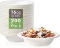 Vplus 200 Pack 16 OZ Paper Bowls  Disposable Compostable Bulk  Eco-friendly Bagasse  Heavy-duty Bowls Perfect for Milk Cereals  Snacks  Salads