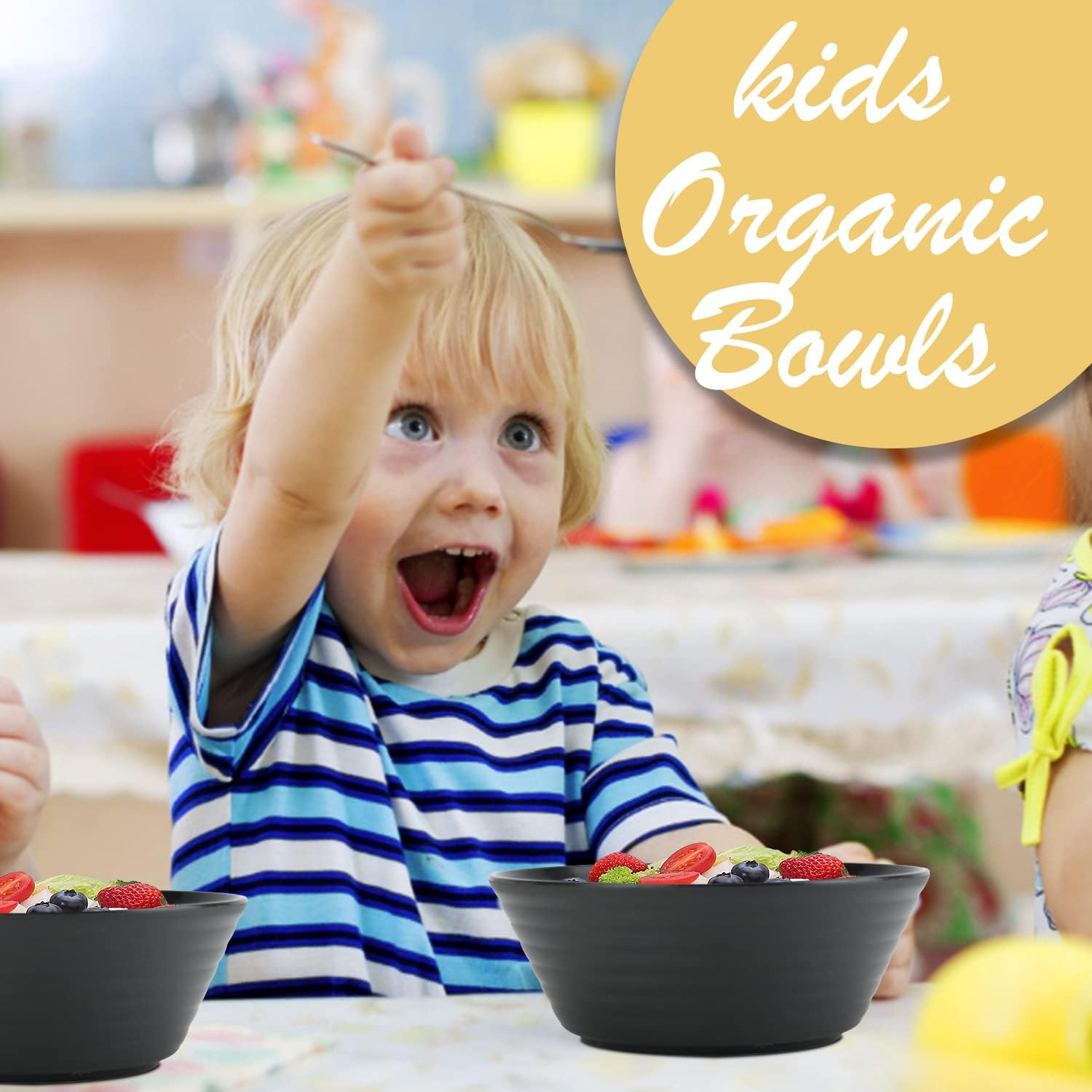 Wrova Wheat Straw Bowl Sets 6 PCS Unbreakable Big Cereal Bowl 50 OZ Microwave and Dishwasher Safe Bowls Alternative Plasic Bowl Reusable for Serving Soup Oatmeal and Salad (Black)