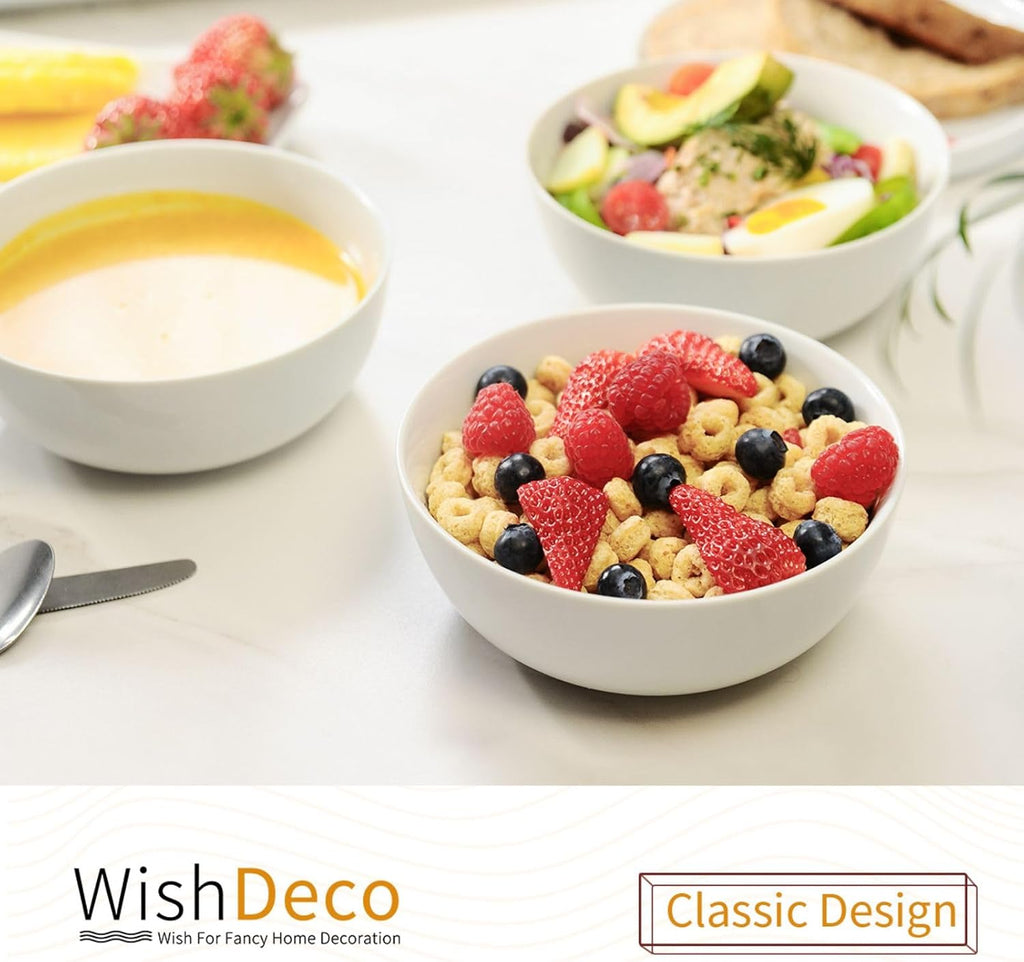 Cereal Bowls Set of 4  White Soup Bowls 20 oz  Ceramic Breakfast Bowl 6 Inch  Kitchen Bowl for Salad  Pasta  Ramen  Oatmeal  Noodle  Rice  Microwave and Dishwasher Safe