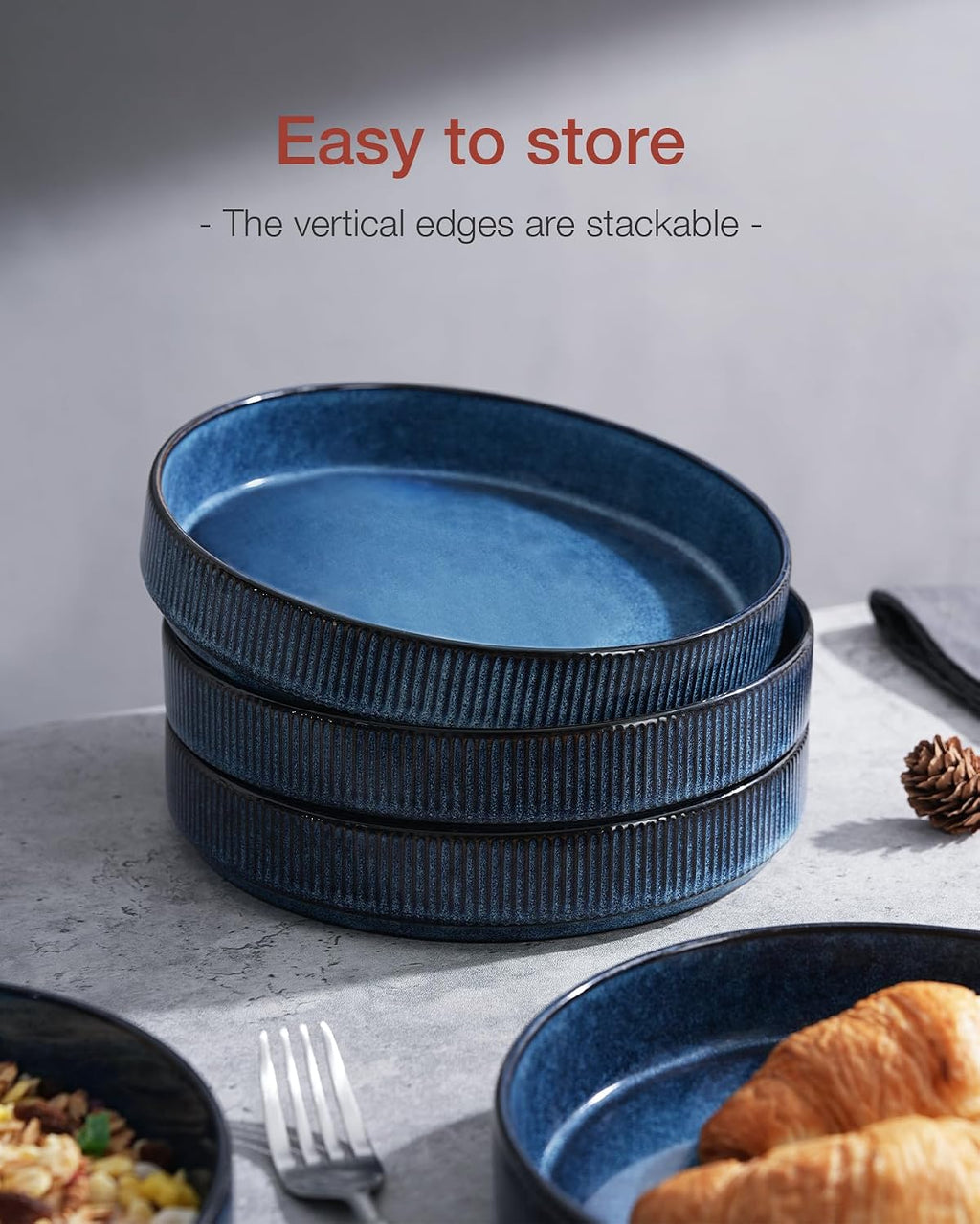 famiware Star 7.5" Pasta Bowls Set  Salad Bowl Set of 4  Double Reactive Glaze  Stackable  Ideal for Your Friend for Housewarming  Festivals  Nebulas Blue