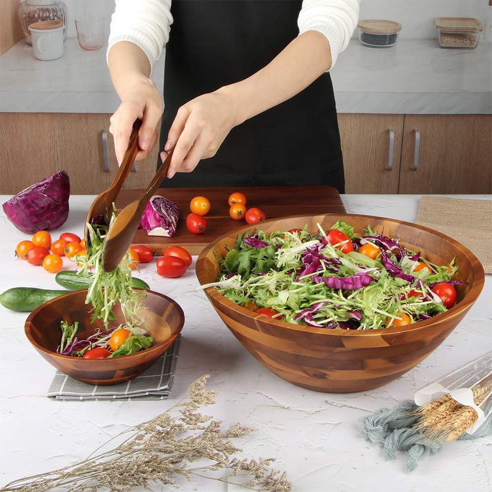 AIDEA Salad Bowls  Wooden Salad Bowls Set  Large Acacia Wood Serving Bowl for Fruits  Salad  12.5" Big Salad Bowl with Serving Utensils