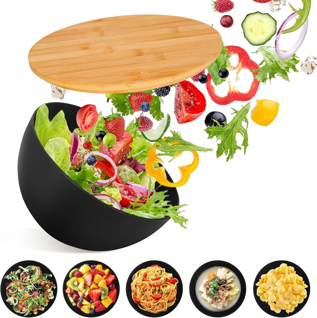 ShineMe Salad Bowl Set of 3  Natural Bamboo Fiber Salad Serving Bowls with Lids Mixing Bowl for Preparing and Serving Salad  Cereal  Fruit  Veggies  Popcorn Chips & Bread(10" 8" 6")