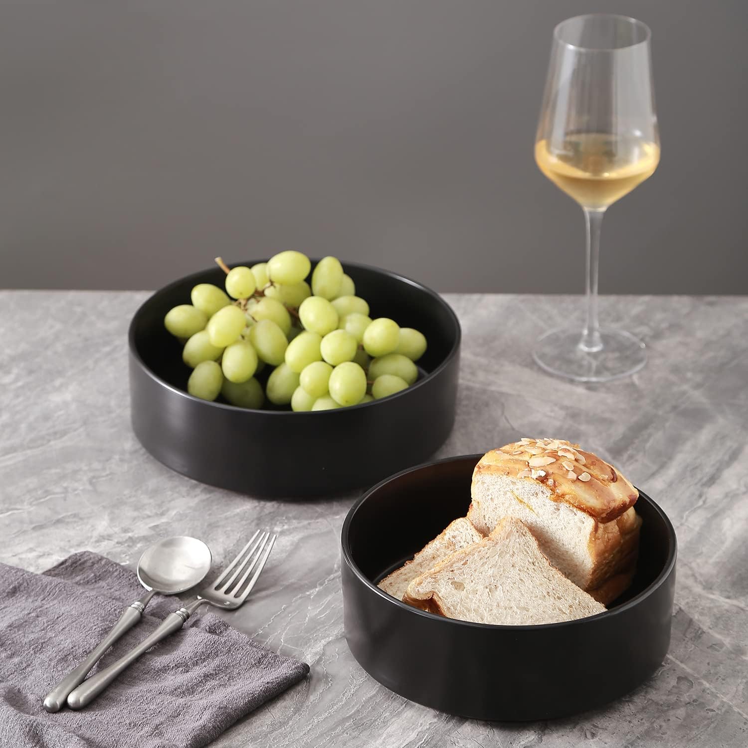 Stone Lain Celina Stoneware 2-Piece Serving Bowl Set  Black Bowls  Minimalist Dinnerware  Dish Set  Tall Rim  Microwave & Dishwasher Safe  Casual Tableware
