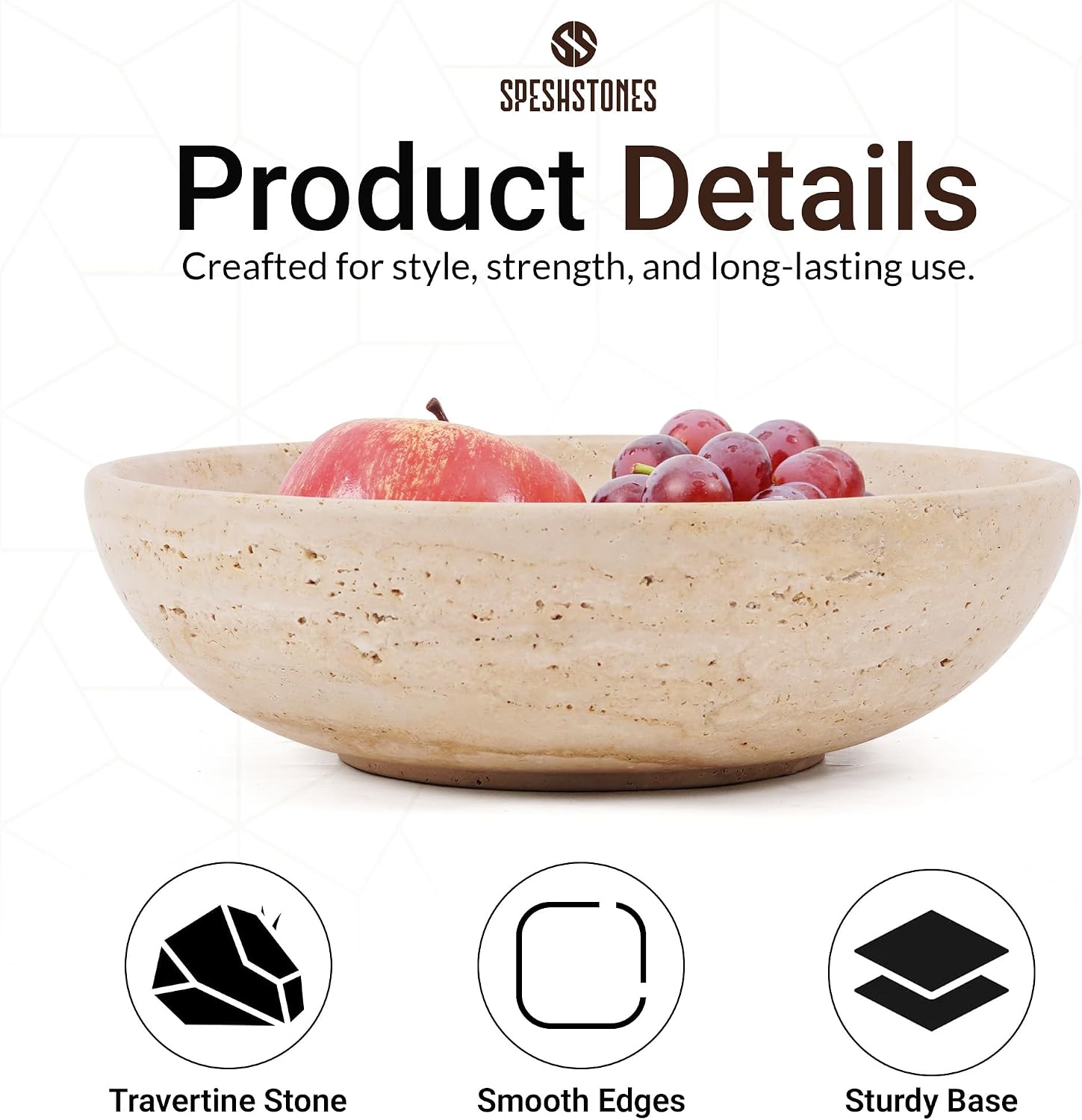 Marble Fruit Bowl for Kitchen Counter 10 Inch Handmade Travertine Gifts  Decorative Bowl for Home Decor  Candy Bowl  Serving Bowls for Dining Tables Centerpieces Decor