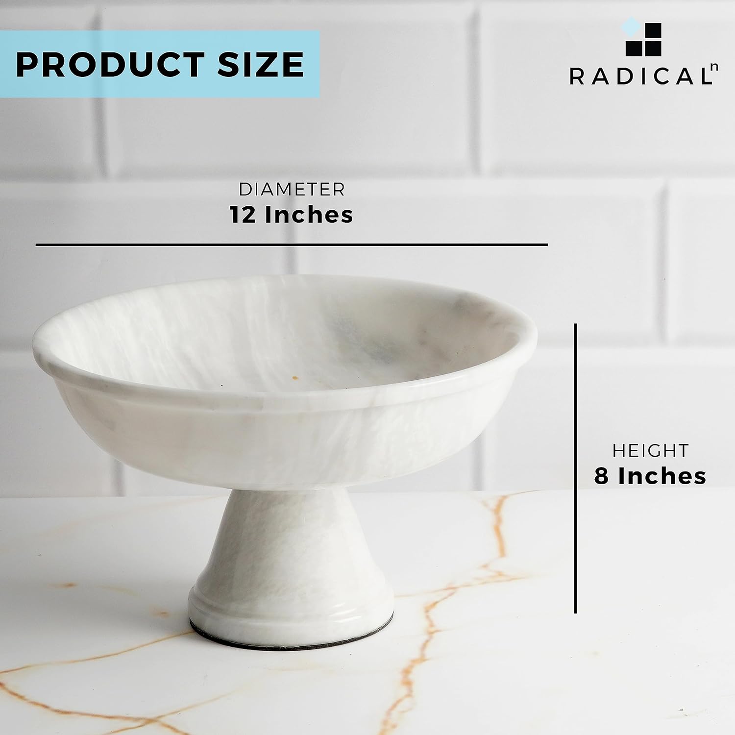 Radicaln Marble Fruit Bowl White 12" inch Handmade Simple Modern Kitchen Décor Bowl - Fruit and Vegetable Storage Kitchen Table Serving Bowls