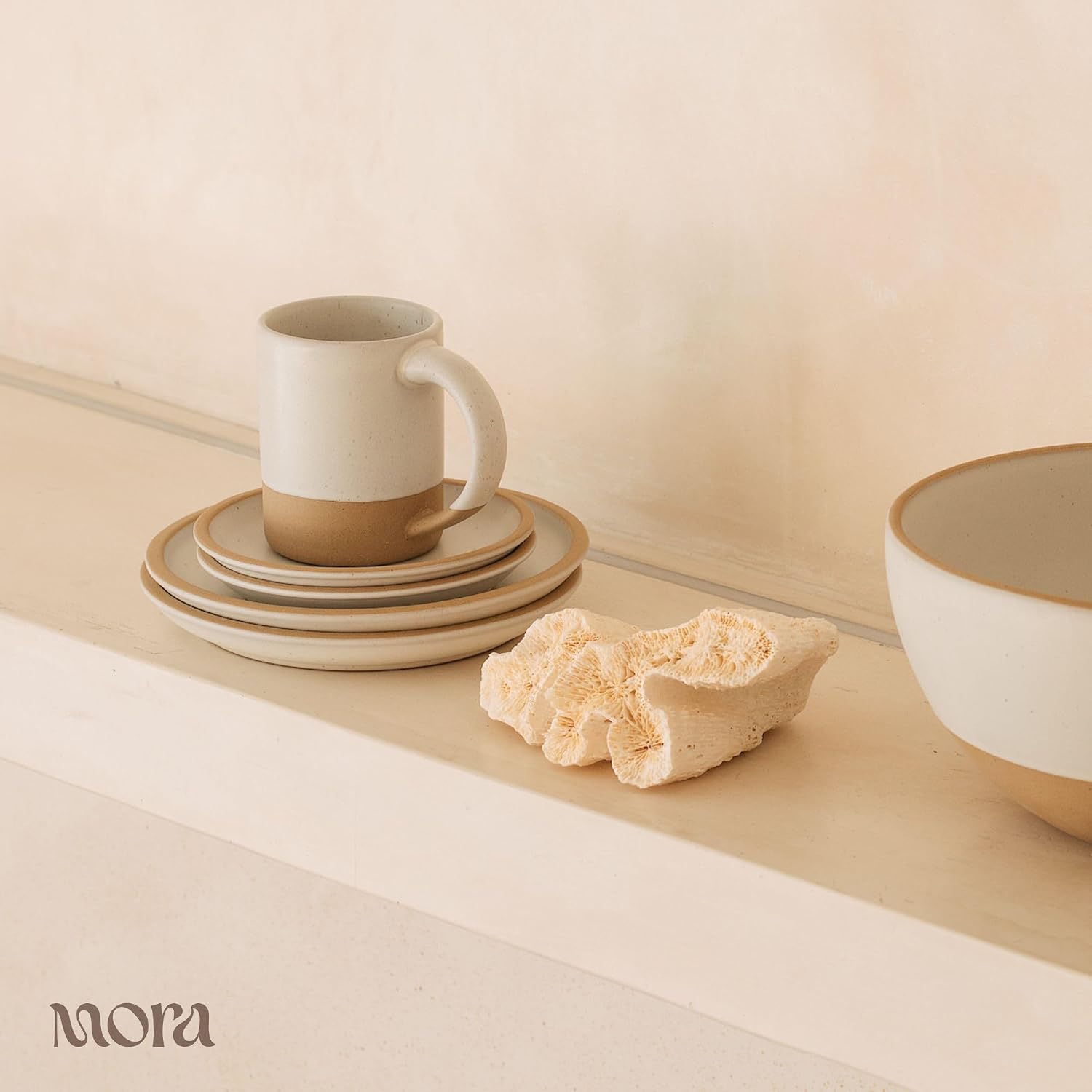 MORA Mega and Giant Bowls Set of 2  5.5 and 3.5 Qt Ceramic Pottery Mixing Bowls - Microwave and Dishwasher Safe - Oat