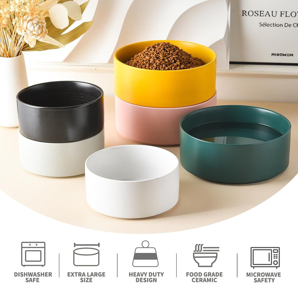 6'' Ceramic Dog Bowl - 30Oz Classic Dogs Food & Water Bowl for Small and Medium Breed Dogs  Heavy Duty Non-Slip Dog Dishes  Food Grade Stoneware Pet Bowl  Dishwasher & Microwave Safe  Green