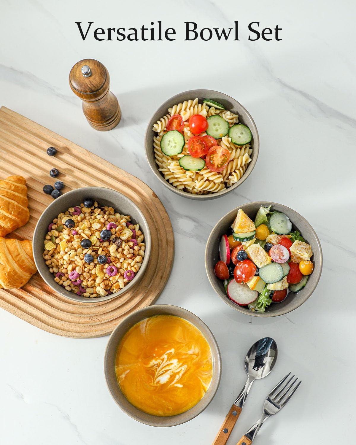 Cereal Bowls Set of 4  24 oz Ceramic Bowls for Kitchen  Stoneware Soup Bowls for Salad  Ramen  Snack  Dessert  Unique Housewarming Gift  Dishwasher Microwave Safe  Matte Gray