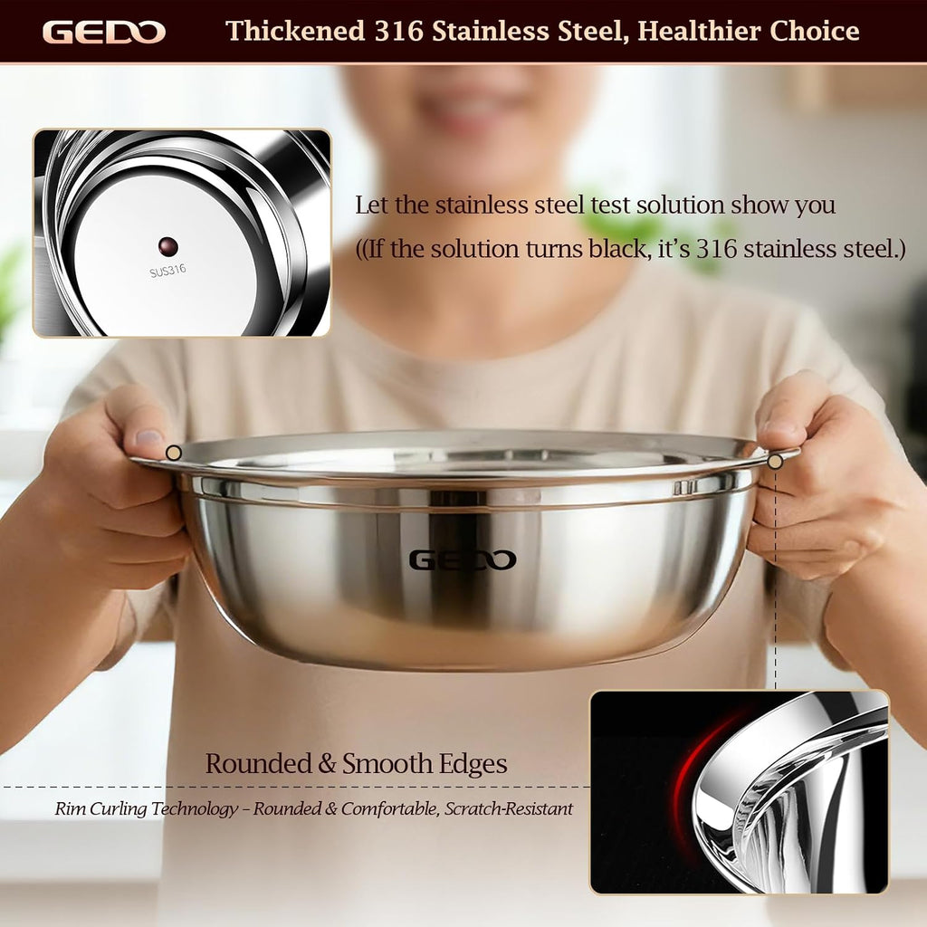 GEDO Stainless Steel 3 Pieces Mixing Bowls Set  316L Grade  Silver  Nesting Design  Professional Kitchen Bowls