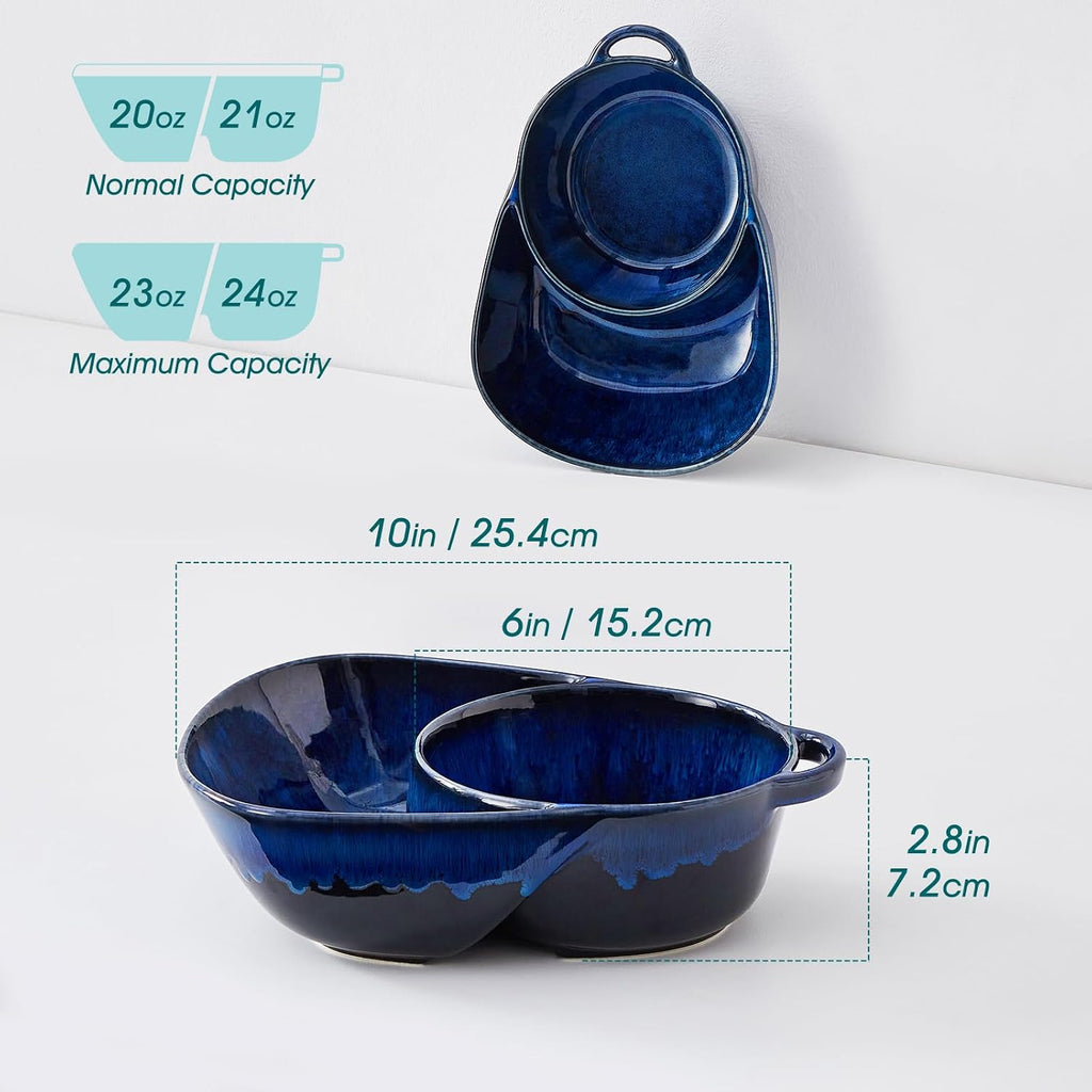 vancasso Starry Chip and Dip Bowl  Anti-Soggy Cereal Bowl  Soup and Sandwich Plate Combo  Breakfast Powls  Divided Snack Bowls Gifts for Wedding Housewarming Party  2 Pack(Blue)