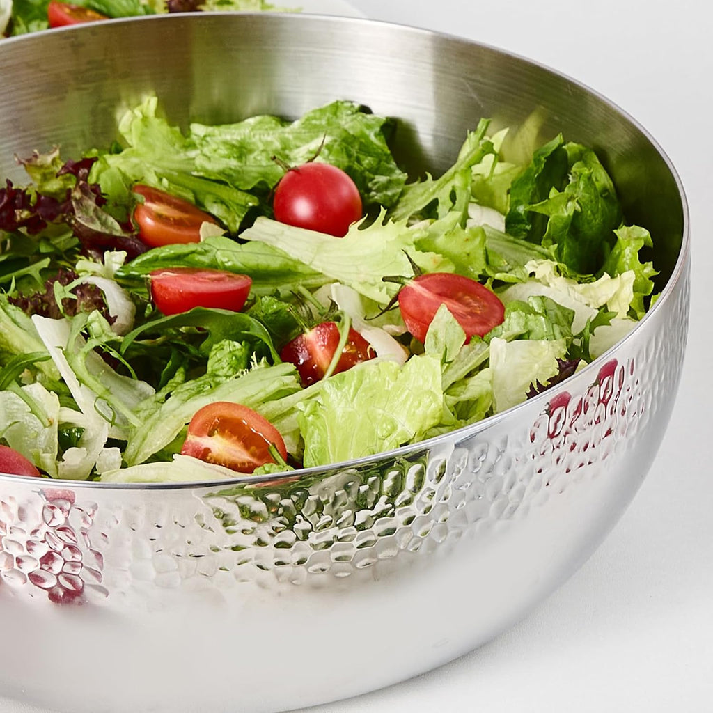 150oz Stainless Steel Hammered Salad Bowl  Large Fruit Popcorn Serving Bowl