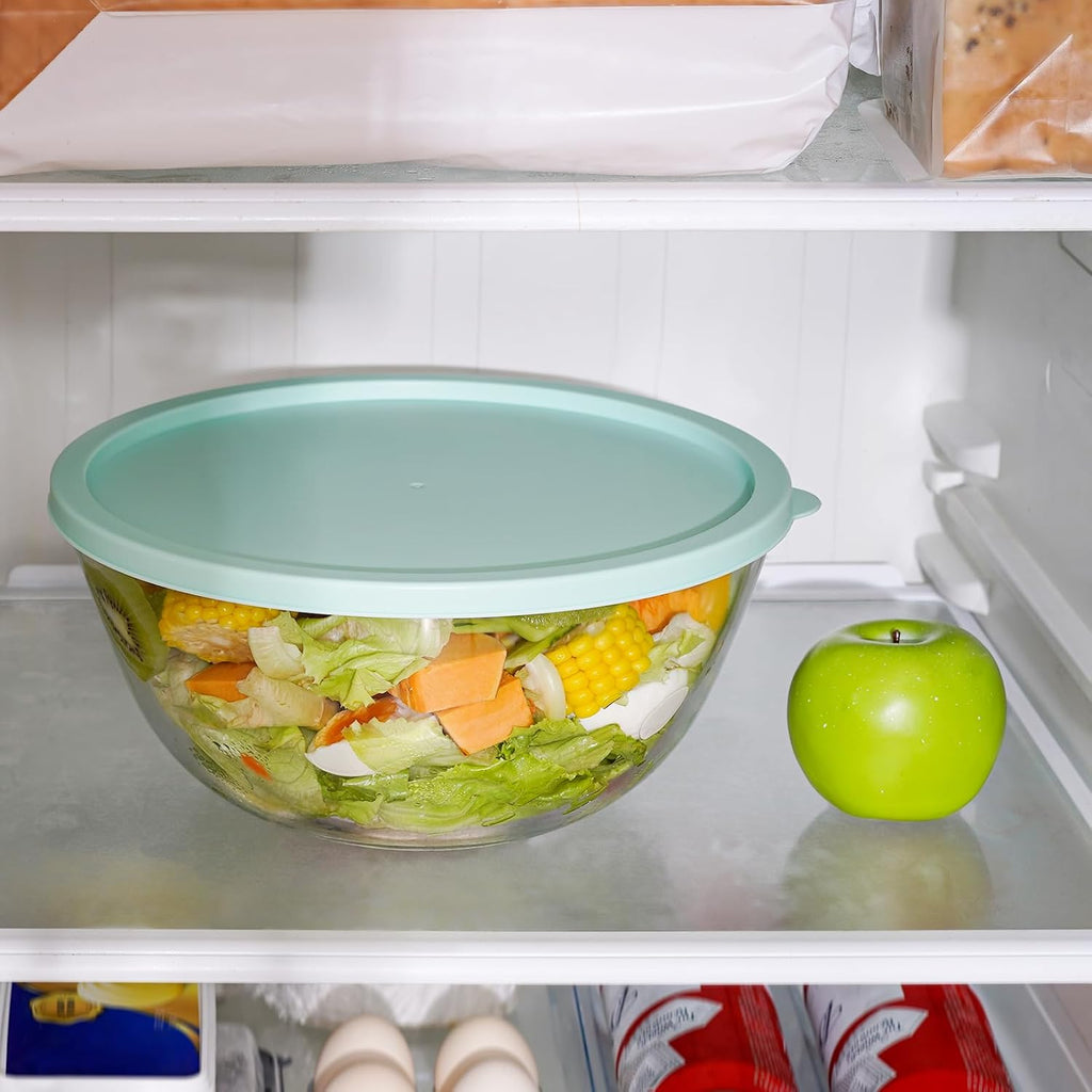NUTRIUPS 4.7 Quart Large Glass Mixing Bowl with Lid  Deep Big Glass Bowl Large Salad Bowl (Horizon Green)