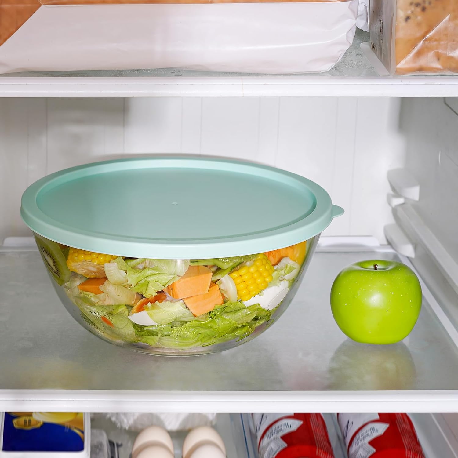 NUTRIUPS 4.7 Quart Large Glass Mixing Bowl with Lid  Deep Big Glass Bowl Large Salad Bowl (Horizon Green)