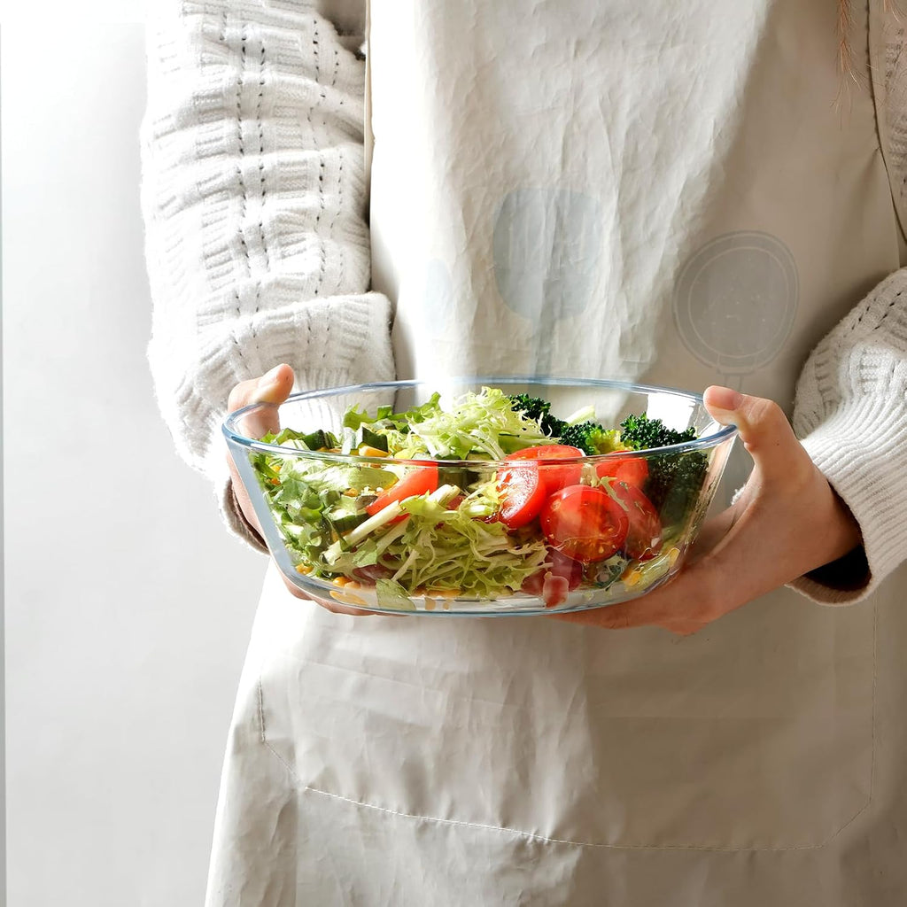 NUTRIUPS 44oz Flat Bottom Tempered Glass Bowl  8in Clear Glass Bowl for Kitchen  Small Glass Salad Bowls  Microwave and Oven Safe