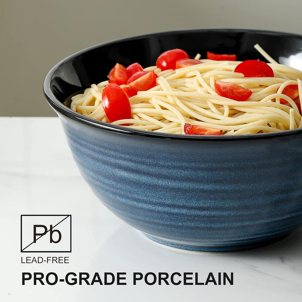 HASENSE Ceramic Serving Bowls  9 Inch Large Salad Bowls for Kitchen  84 Ounce Mixing Bowl Set of 2  Ideal for Soup Pho Pasta Popcorn  Dishwasher & Microwave Safe(Blue)