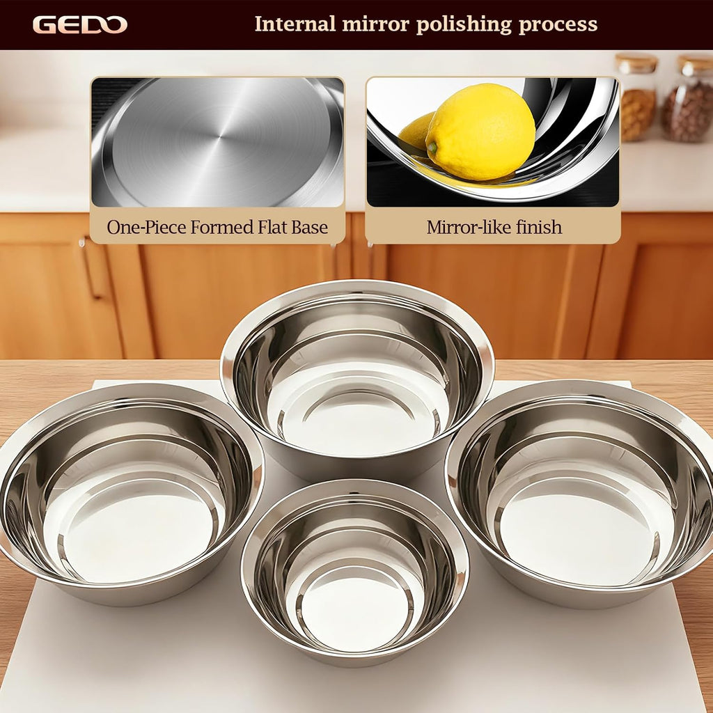 GEDO Stainless Steel 3 Pieces Mixing Bowls Set  316L Grade  Silver  Nesting Design  Professional Kitchen Bowls