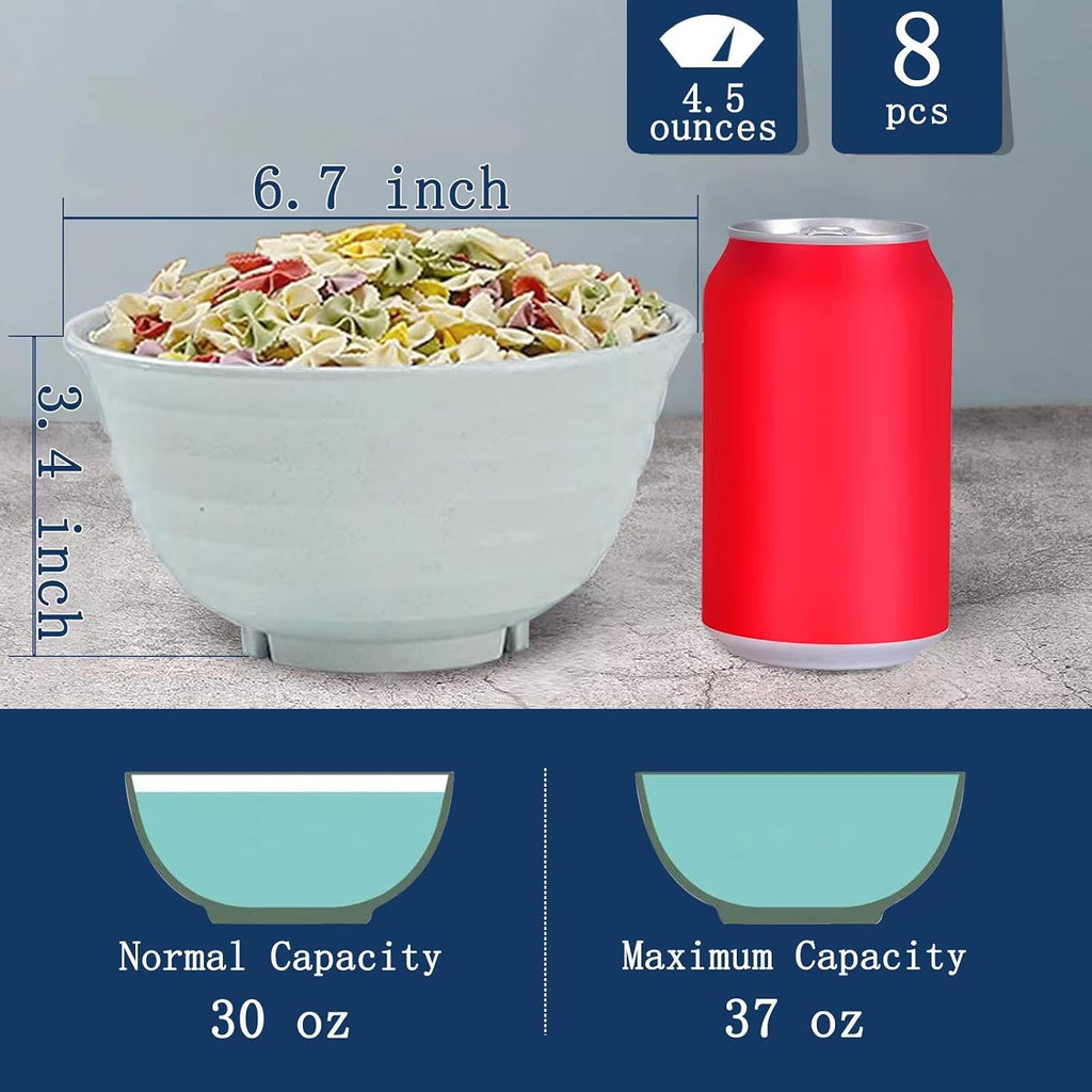 Homestockplus Unbreakable Cereal Bowls 30 OZ Ramen Bowl Microwave and Dishwasher Safe BPA-Free Eco-Friendly Deep Soup Bowl for Cereal  Salad  Soup  Rice（NOT CERAMIC） [Set of 8]