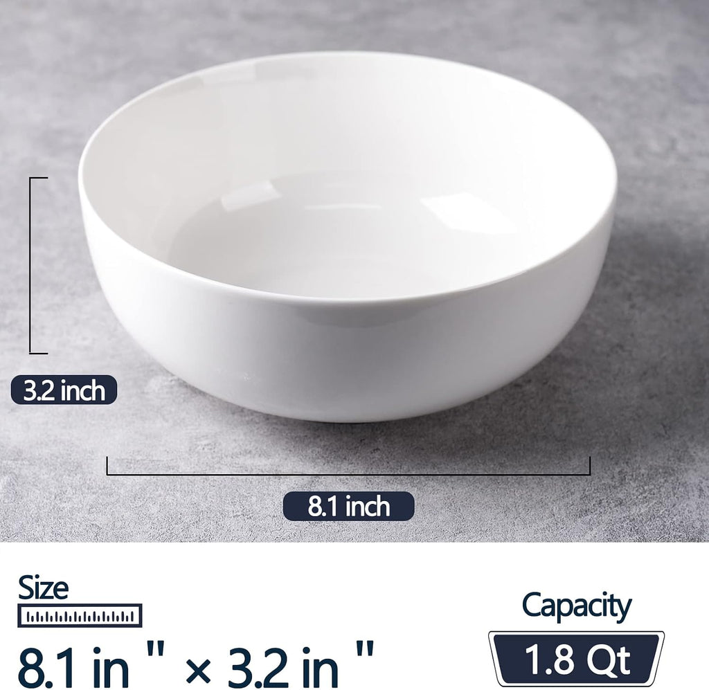 DELLING 60 Oz Large Serving Bowls Set  8" White Soup Bowls Salad Bowls Serving for Kitchen  Ceramic Mixing Bowls For Eating Pasta  Noodle  Fruit Vegetable  Ramen  Microwave & Dishwasher Safe  3 Pack