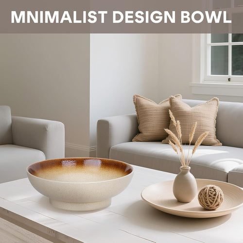 10" Decorative Bowl Ceramic Fruit Bowl for Kitchen Counter Coffee Table  Dining Room Table Centerpiece Bowel Entryway Key Holder & Jewelry Organizer(Wheat Gold)