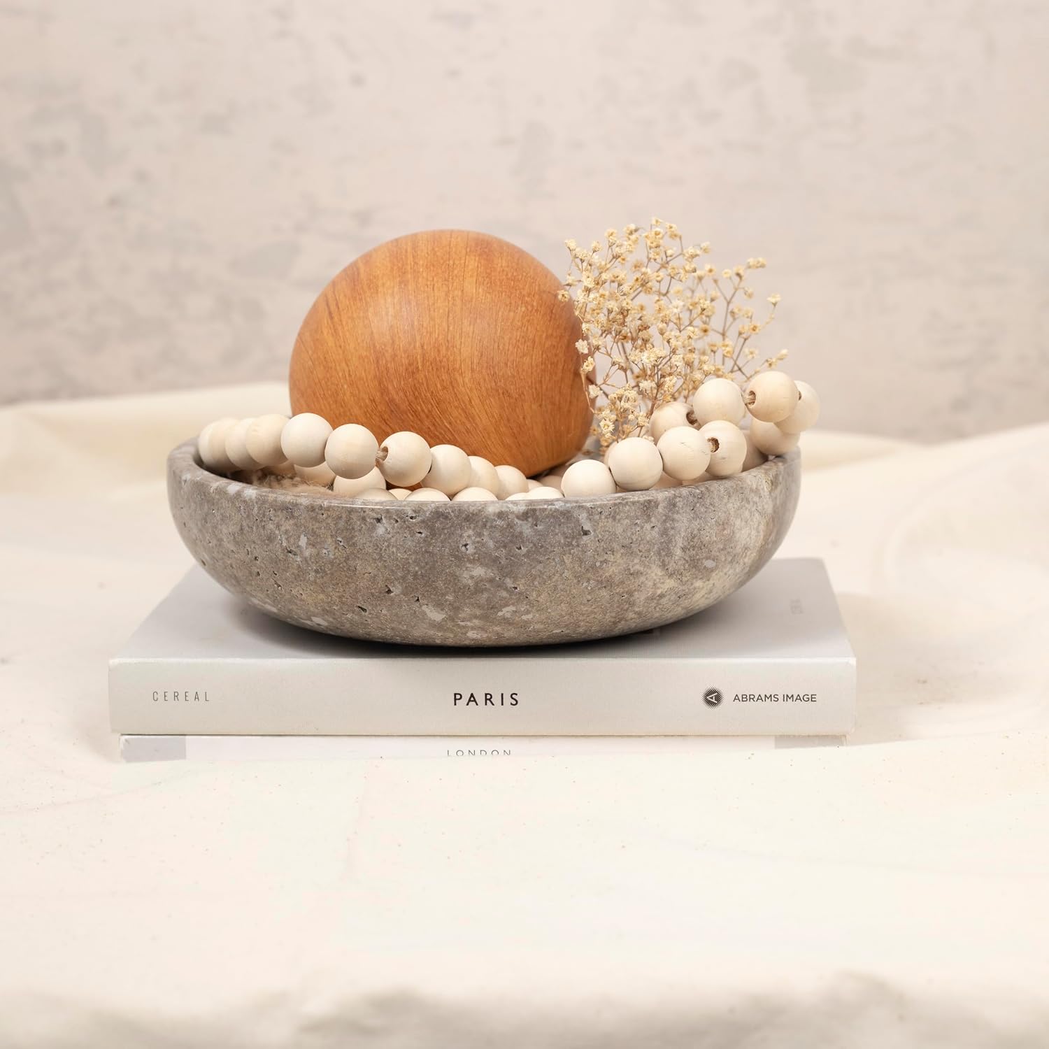 Shelf & Nook Travertine Decorative Bowls for Home Decor. Key Bowl for Entryway Table in a Choice of 3 Colors. (Silver-Gray)