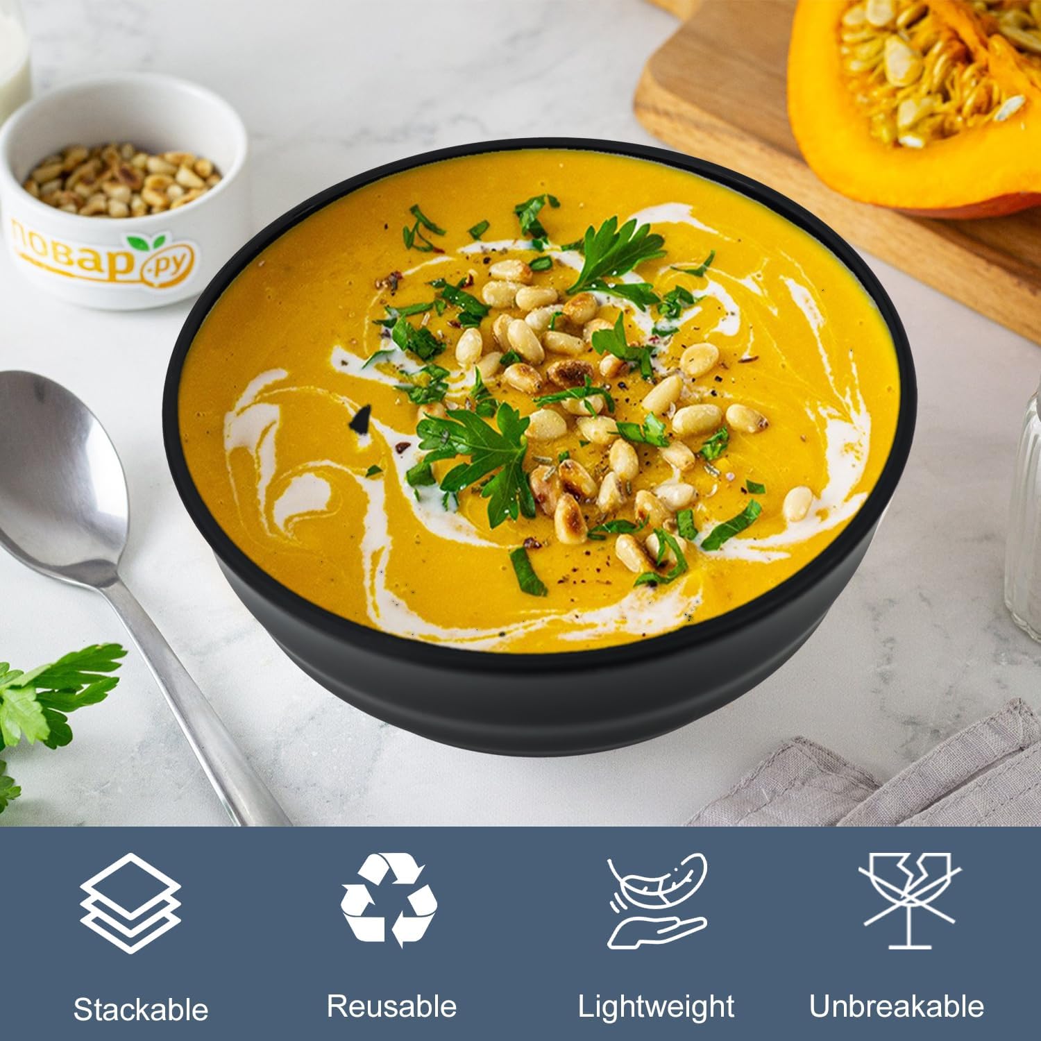 Wheat Straw Bowls Unbreakable Large Salad Bowls 60 OZ Set of 6  Microwave and Dishwasher Safe Large Plastic Bowl  Big Bowl for Eating  Serving Soup  Ramen  Popcorn (Black)