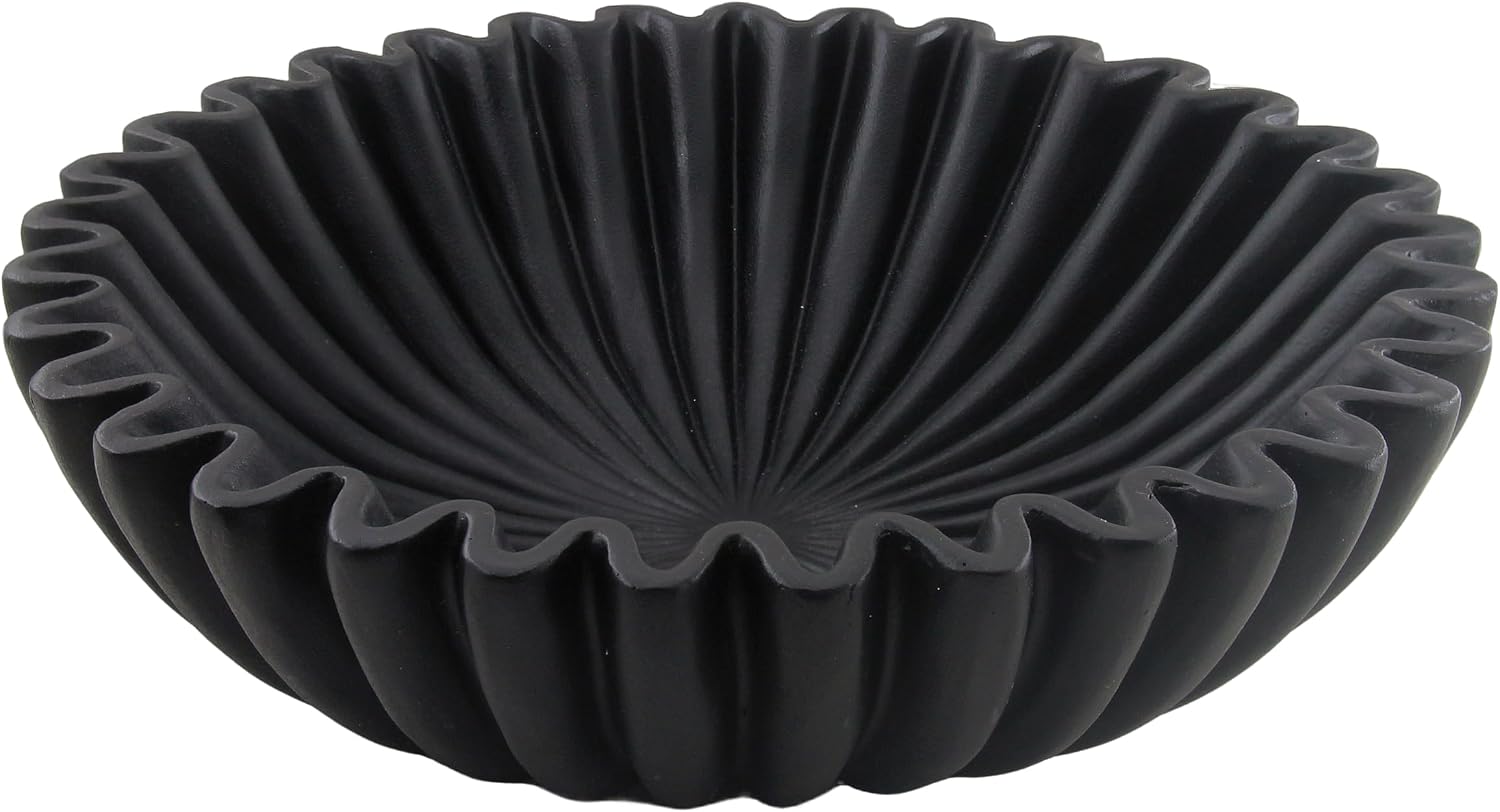 Large Modern Decorative Ruffle Bowl for Home Decor Fruit Bowl Organic Catch All Key Kitchen Entryway Shelf Coffee Table Black
