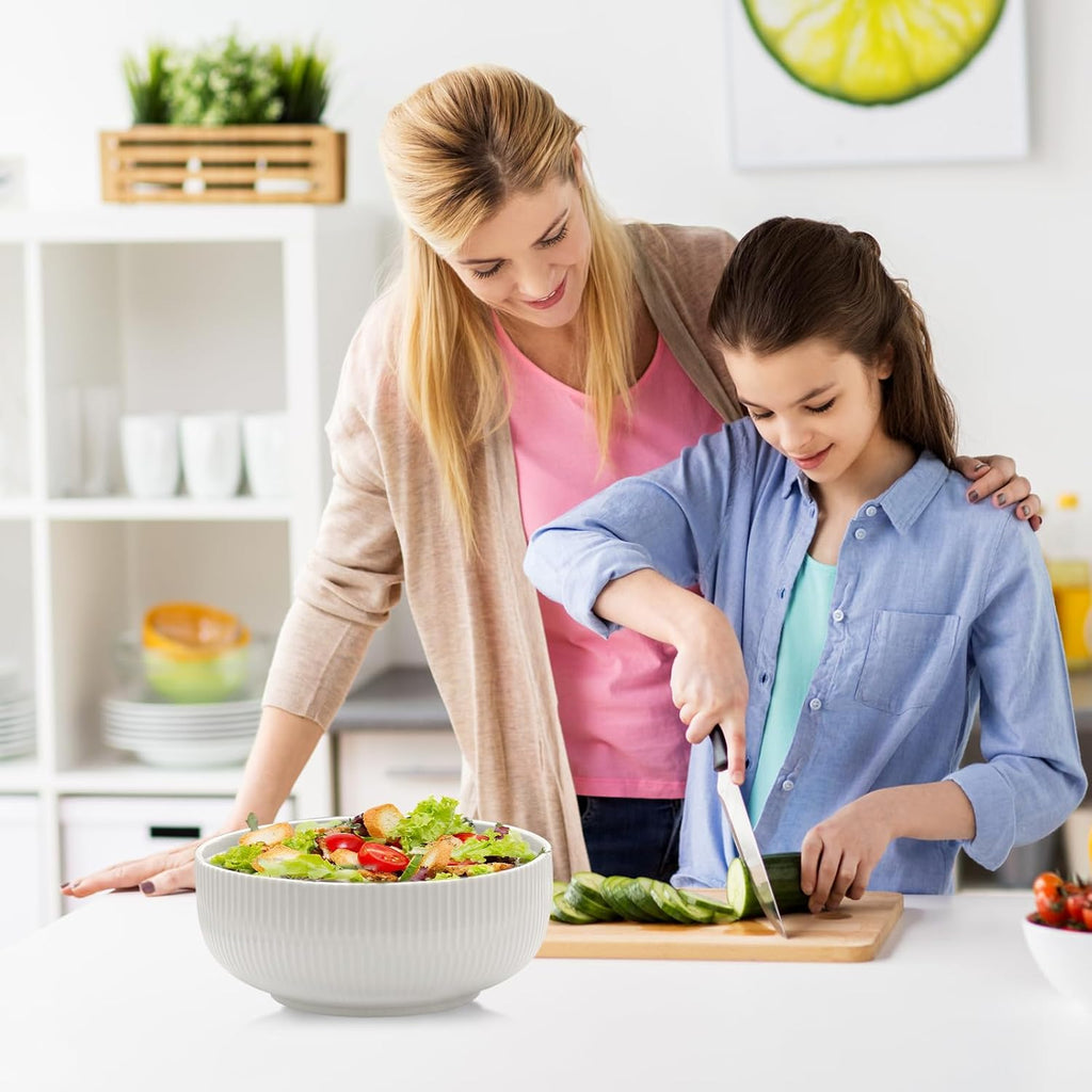 60oz Salad Bowl Set 2 Pack Serving Bowls for Entertaining 8inch Large White Ceramic Bowl for Side Dishes Soup  Pho  Cereal  Pasta  Fruit  Microwave and Dishwasher Safe