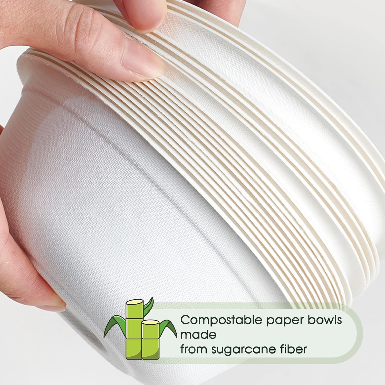 ECOLipak 150 Pack 12 oz Paper Bowls Disposable  Heavy-Duty Biodegradable Compostable Bowls Made of Natural Sugarcane Bagasse  Suitable for Salad  Dessert  Milk  Cereals