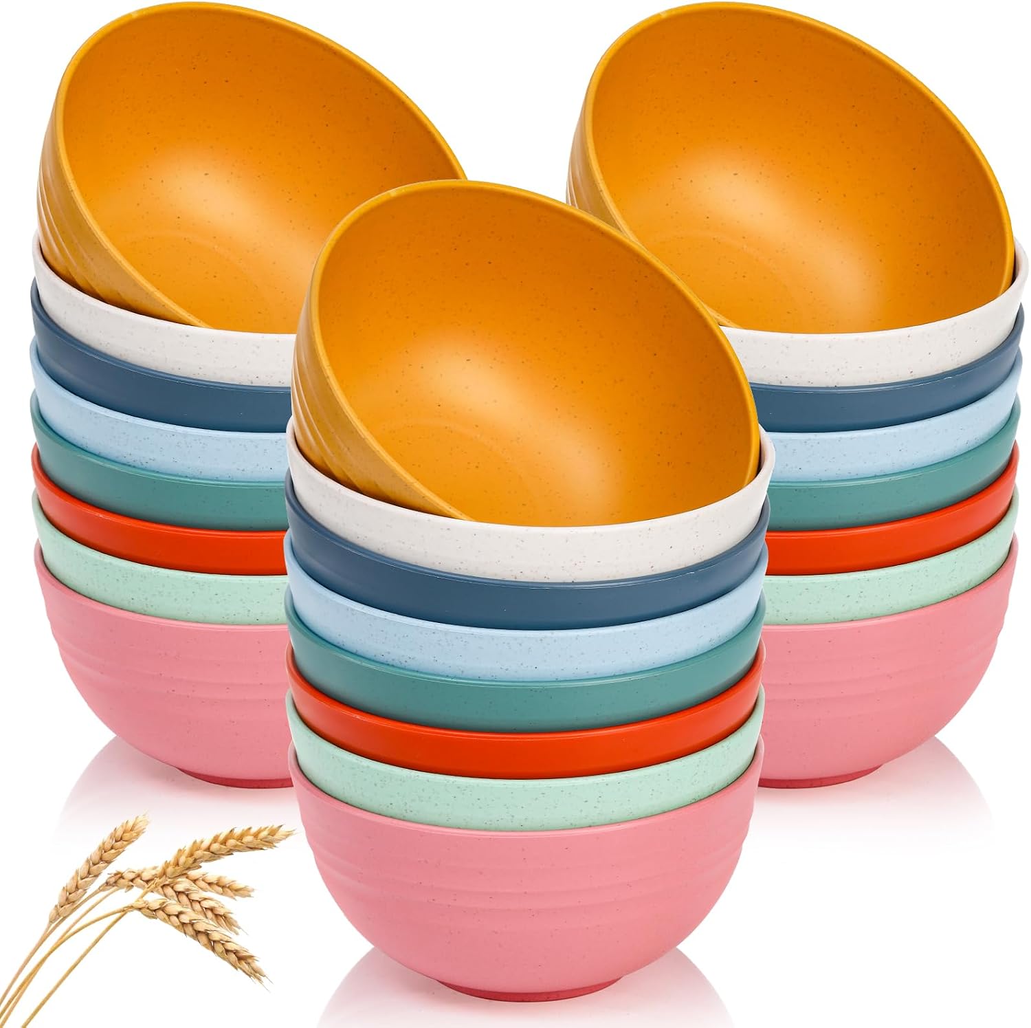 24 Pack Cereal Bowl  Unbreakable Wheat Straw Bowls  26 Oz Soup and Salad Bowl  Lightweight Kitchen Bowl Set  Plastic Bowls for Oatmeal  Ramen  Microwave and Dishwasher Safe