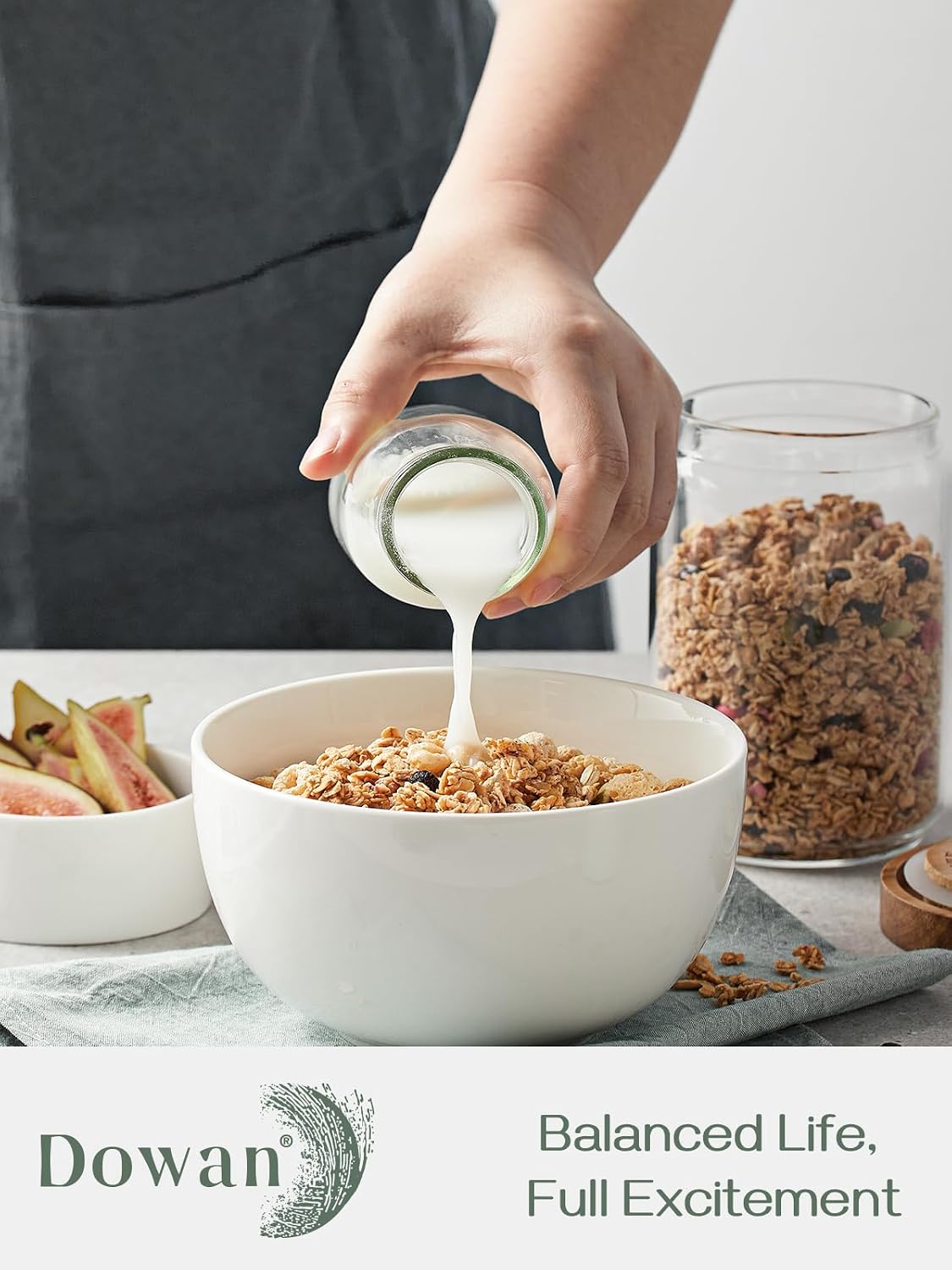DOWAN 5.8" Deep Soup Bowls & Cereal Bowls - 30 Ounces Large Bowls Set of 4 for Kitchen - White Ceramic Bowls for Cereal  Soup  Oatmeal  Salad  Ramen  Noodle  Rice - Dishwasher & Oven Safe