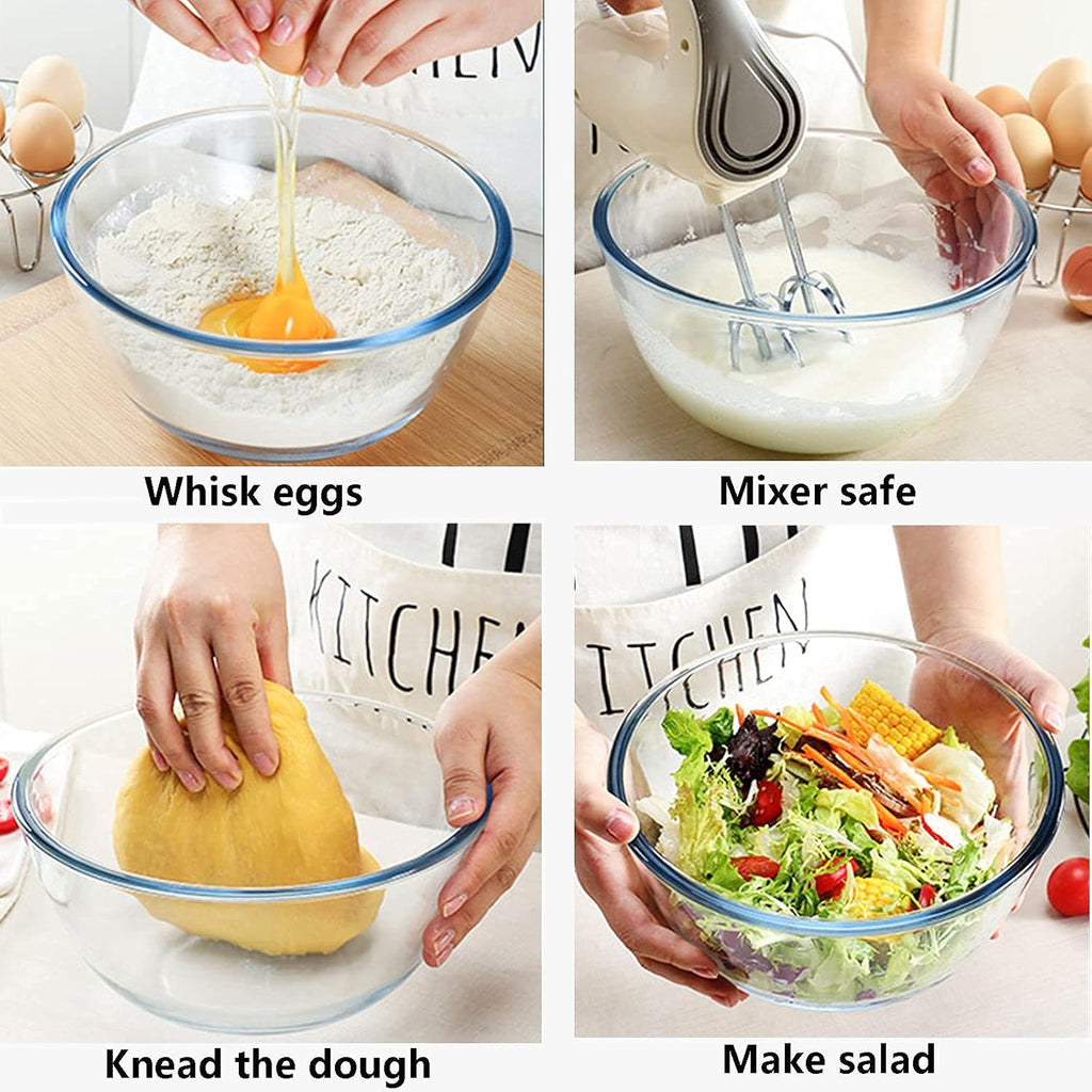 Glass Mixing Bowl Set for Baking 3-Piece Salad Bowl Set (1qt  2.5qt  4.2qt)  High Brosilicate Large Bowls for Kitchen Prepping Serving and Storage  Microwave Dishwasher Oven Safe
