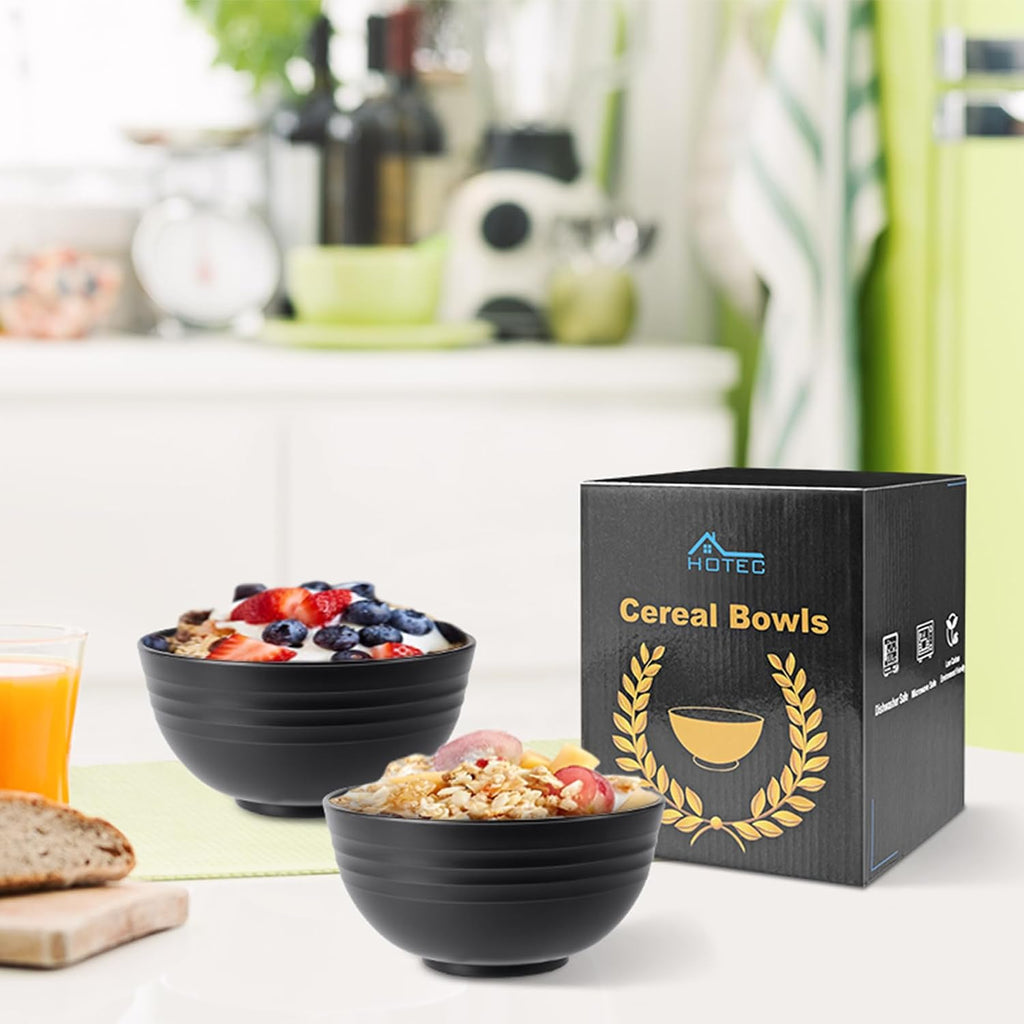 HOTEC BPA Free Unbreakable Wheat Straw Cereal Bowls - Microwave & Dishwasher Safe Soup and Salad Bowls  Set of 8  26oz  Black