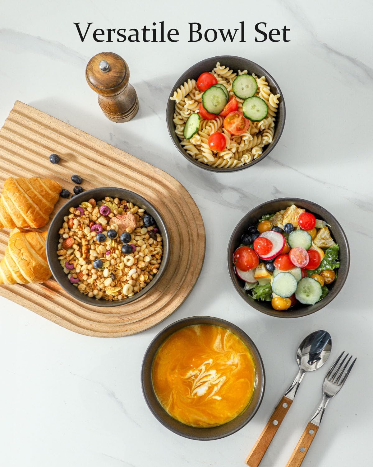 Cereal Bowls  24 oz Soup Bowls Set of 4  Ceramic Bowls Set for Salad  Fruit  Breakfast  Dessert  Stoneware Bowls for Kitchen  Dishwasher & Microwave Safe  Matte Black