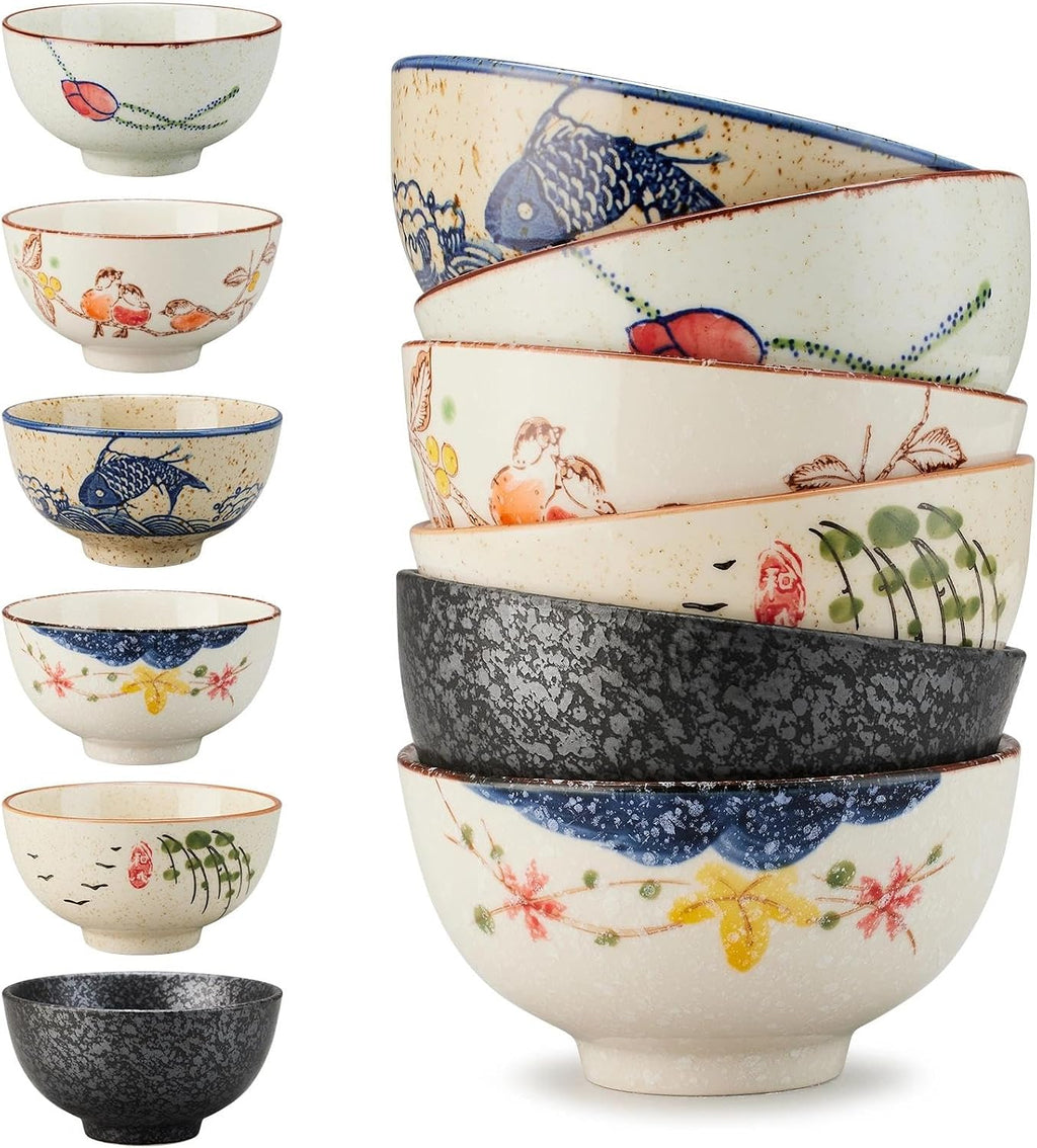 Cereal Bowls Set of 6，10 Oz Ceramic Soup Bowls 4.5 inch Color Kitchen Bowl for Cereal  Salad  Soup  Dessert  or Snacks (6-piece set)