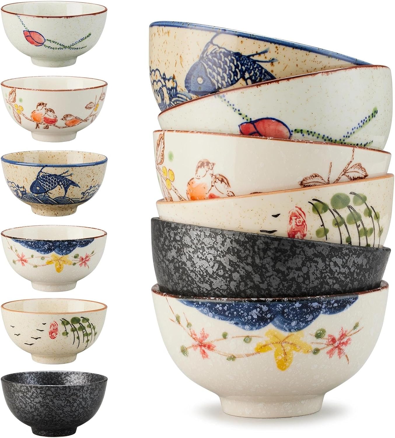 Cereal Bowls Set of 6，10 Oz Ceramic Soup Bowls 4.5 inch Color Kitchen Bowl for Cereal  Salad  Soup  Dessert  or Snacks (6-piece set)