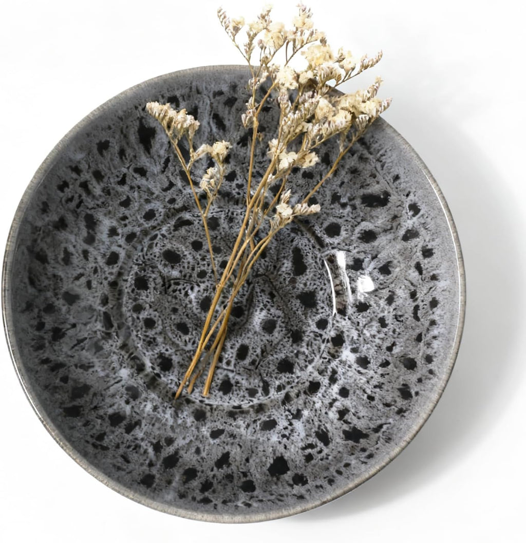 Ceramic Fruit Bowl 10.2" Decorative Bowl  Large Fruit Bowl for Kitchen Counter  Pedestal Bowl  Kitchen Counter Décor  Bread Candy Snacks Organizer(Black Gray)