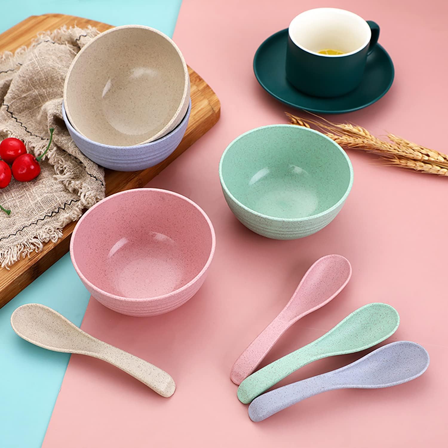 8 OZ Small Bowls Set Cereal Bowls Wheat Straw Bowl Assorted Color Dessert Bowls for Serving Soup  Oatmeal  Pasta and Salad