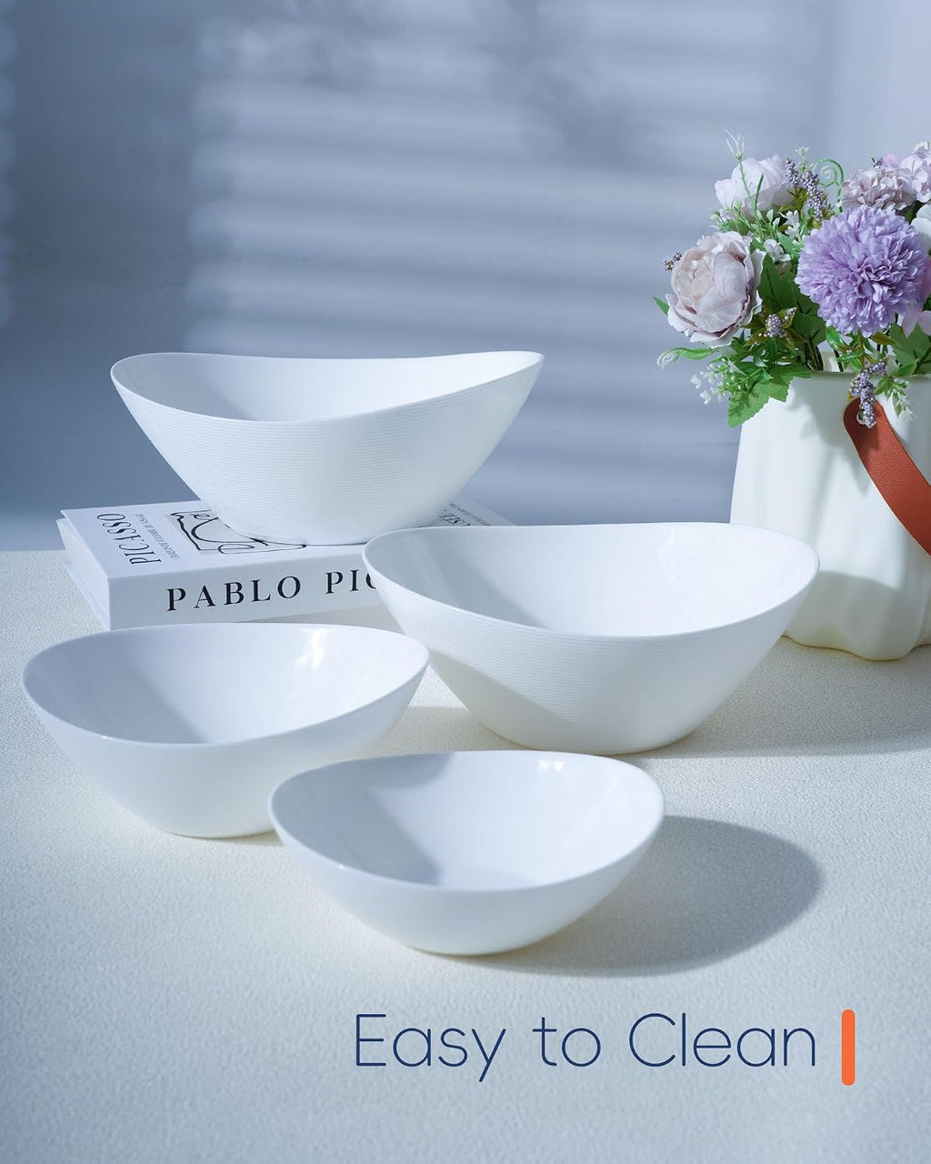 66 OZ Salad Bowl Set of 2  Opal Glass 10 inch Lightweight Serving Dishes for Salad  Fruit  Kitchen Microwave & Dishwasher Safe  Oval Shape White