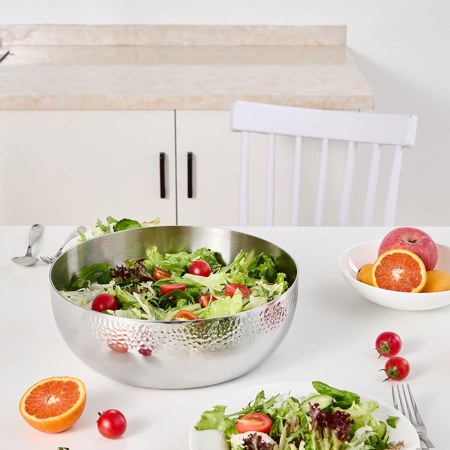 150oz Stainless Steel Hammered Salad Bowl  Large Fruit Popcorn Serving Bowl