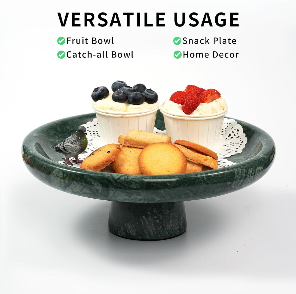 Marble Fruit Bowl for Kitchen - 9.9" Green Decorative Stone Pedestal Bowls for Home Decor  Footed Fruits Holder For Dining Table Counter Organization