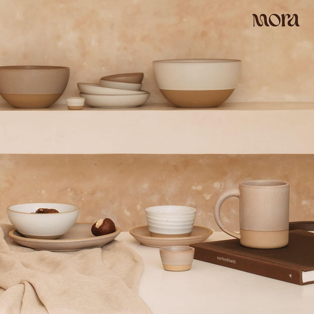 MORA Mega and Giant Bowls Set of 2  5.5 and 3.5 Qt Ceramic Pottery Mixing Bowls - Microwave and Dishwasher Safe - Oat