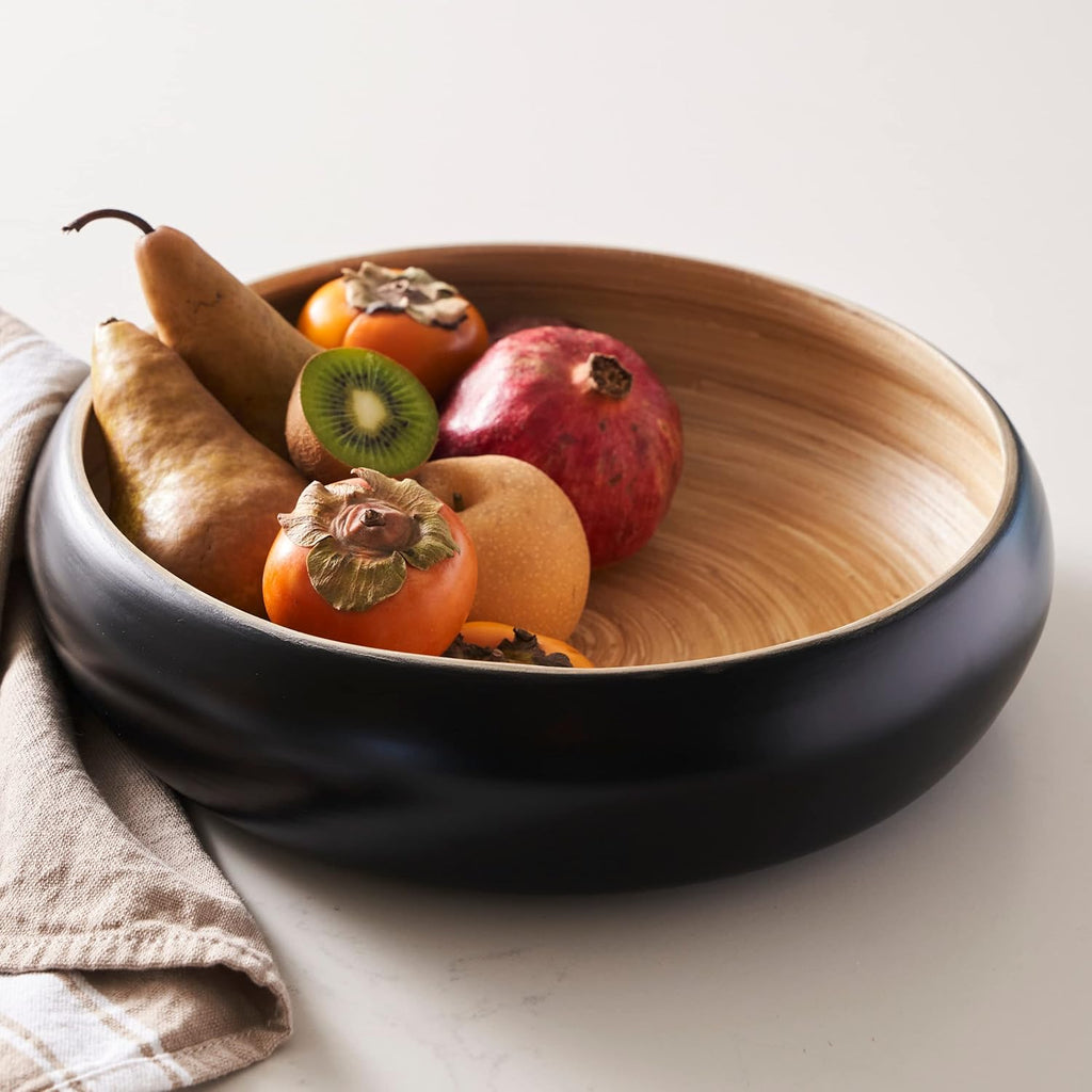 Fruit Bowl For Kitchen Counter  Decorative Bowl  Large Serving Bowl Or Fruit Basket For Kitchen Spun Bamboo (Black)