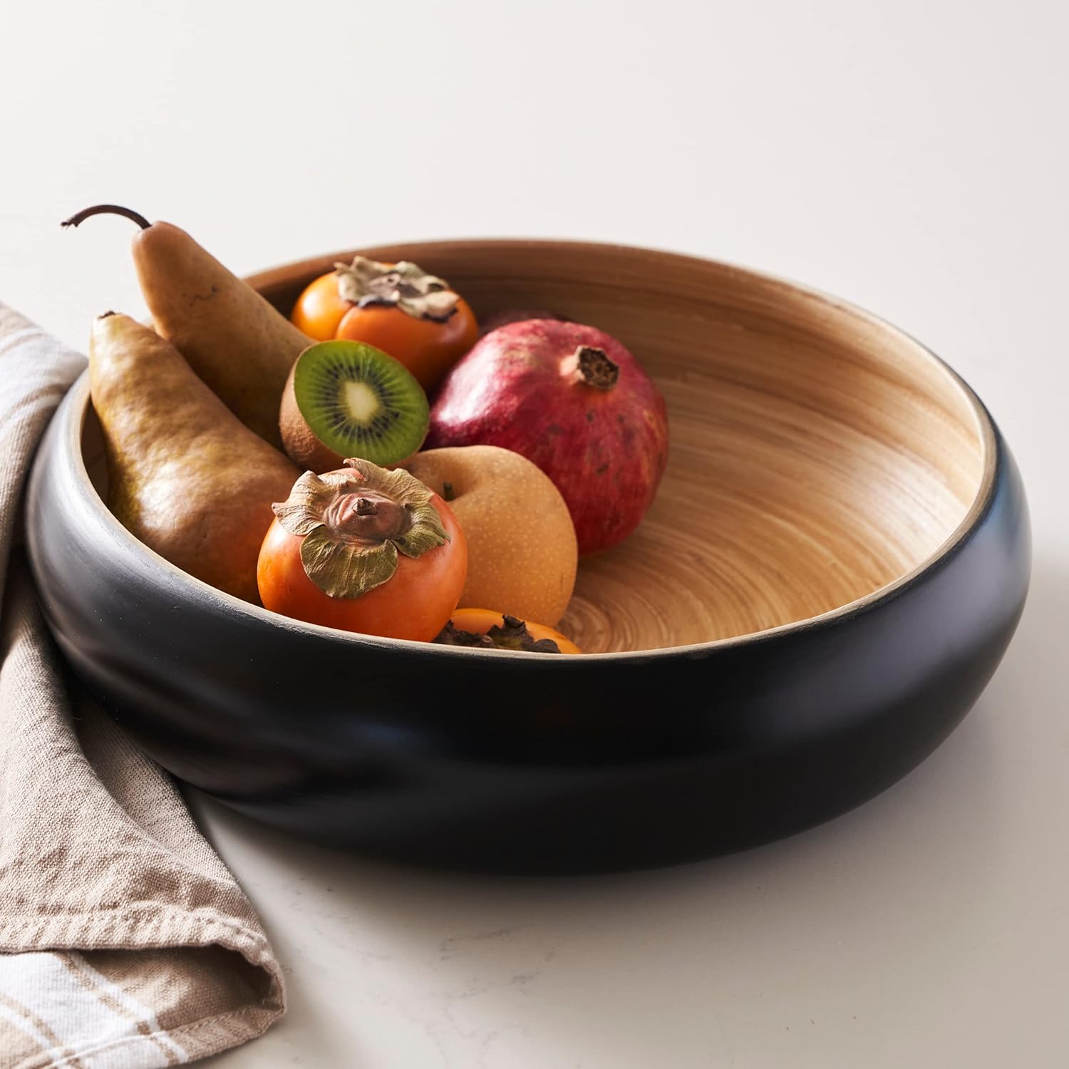 Fruit Bowl For Kitchen Counter  Decorative Bowl  Large Serving Bowl Or Fruit Basket For Kitchen Spun Bamboo (Black)