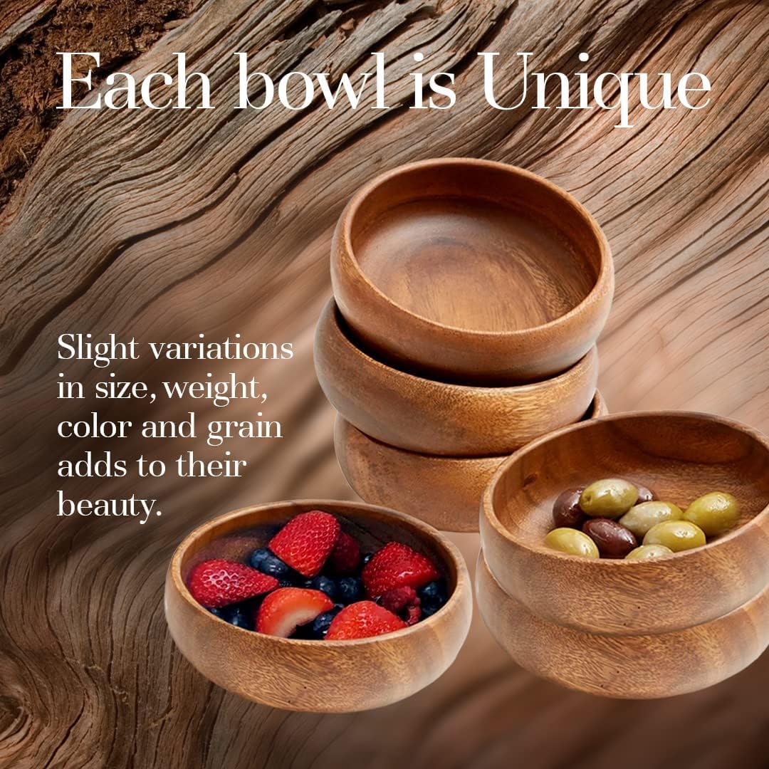 Woodard & Charles Acacia Wood Snack Serving Bowl  6" x 2" (Set of 6)